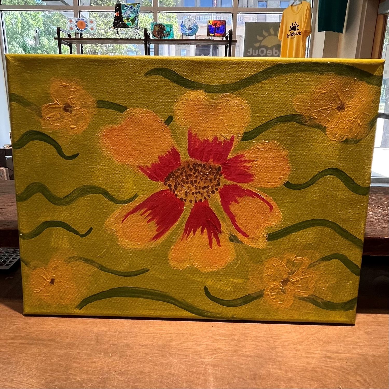 Morgan Gattermeyer, Acrylic On Canvas, &#39;Red and Yellow Flower&#39;