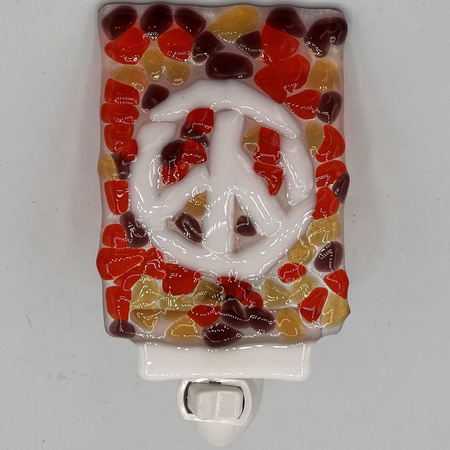 Amy Thompson, Fused Glass Nightlight, Peace Sign on Colorful Background