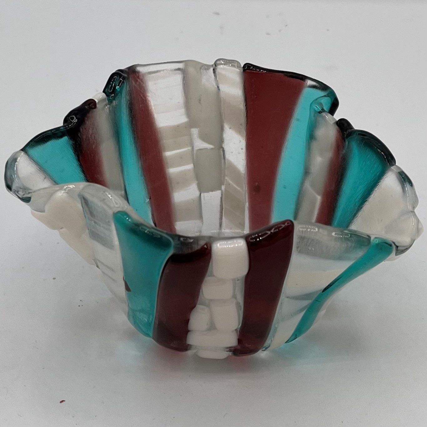 Erin Betz, Fused Glass Drape, Purple, Turquoise and White Design