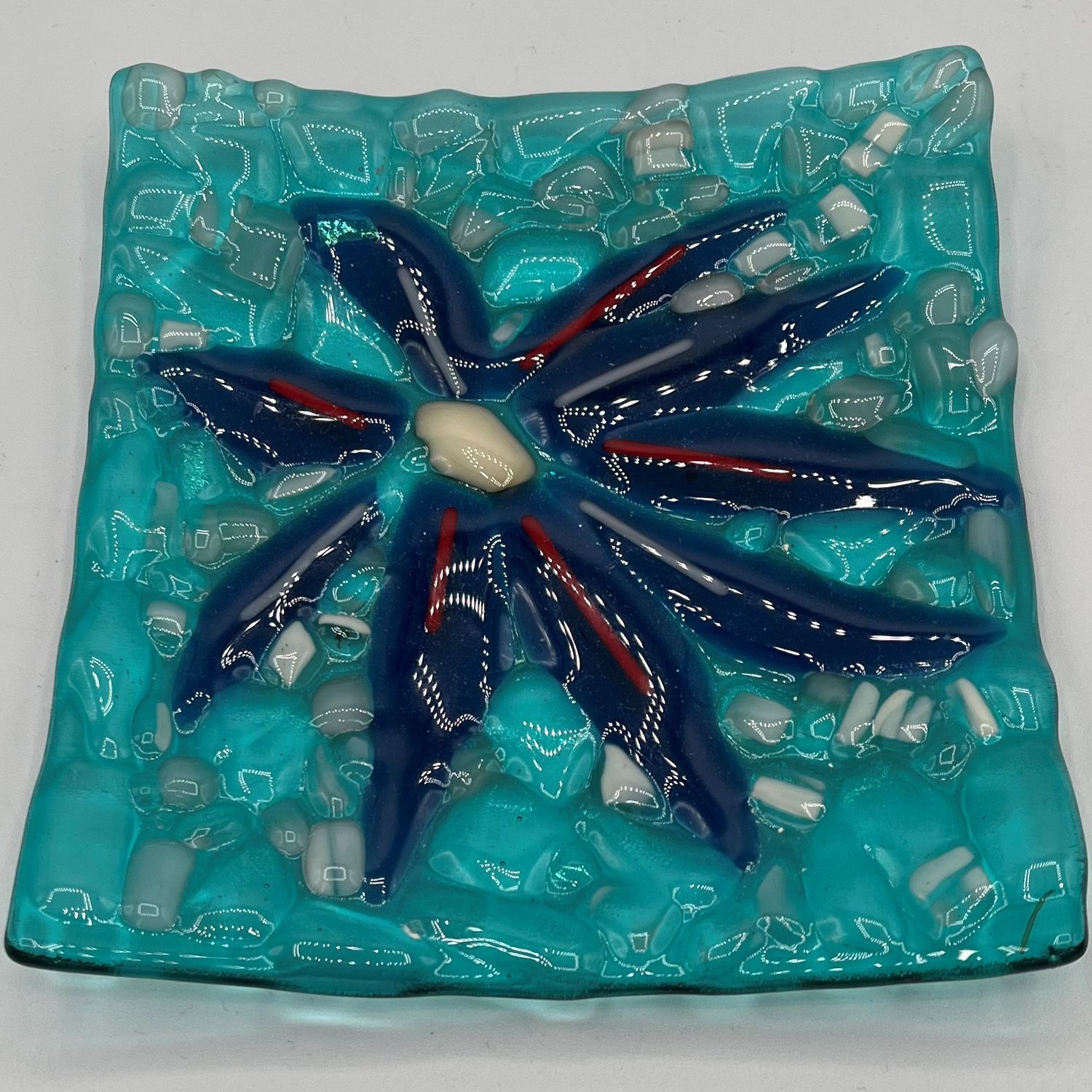 Kara Burgdorf, Fused Glass Dish, Red, White and Blue Firework