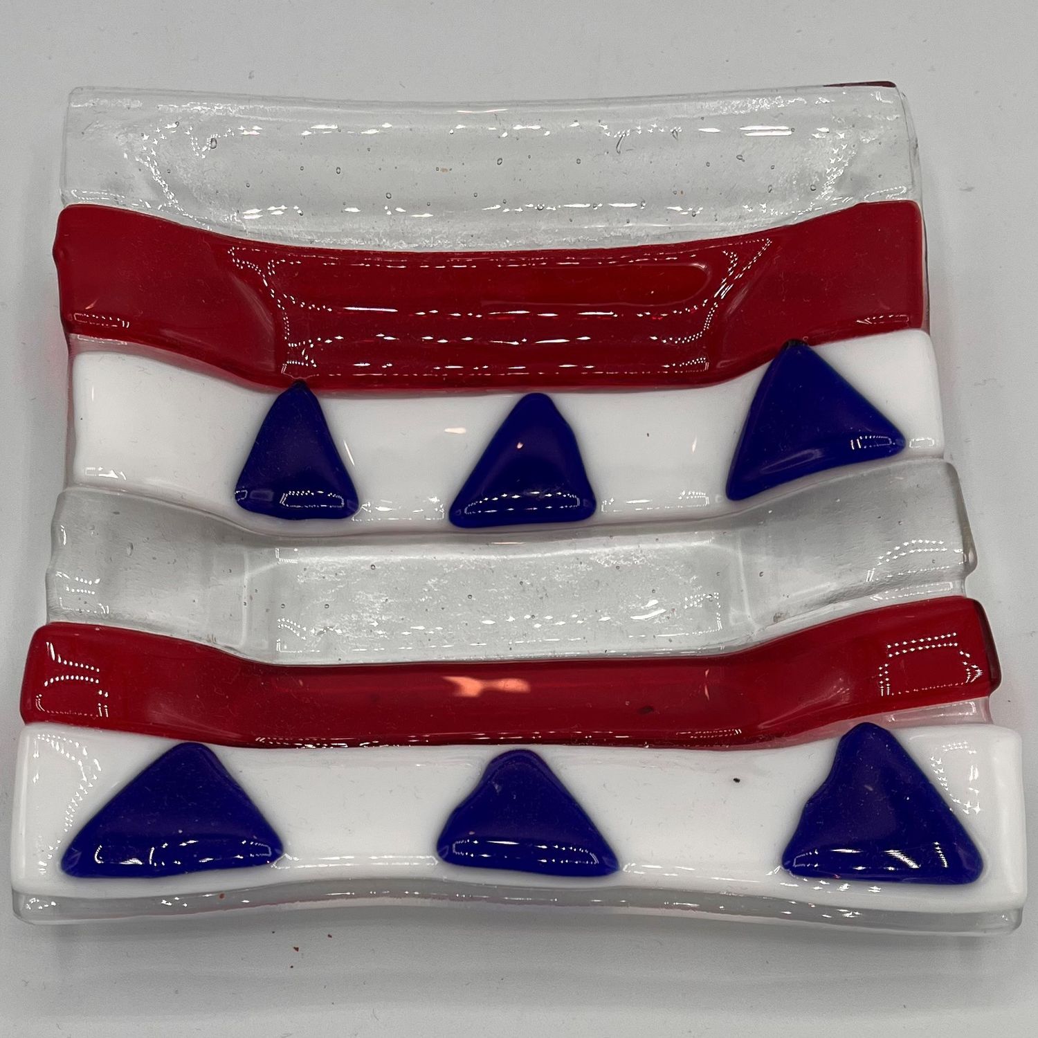 Duane Sparks, Fused Glass Dish, Red, White and Blue Design