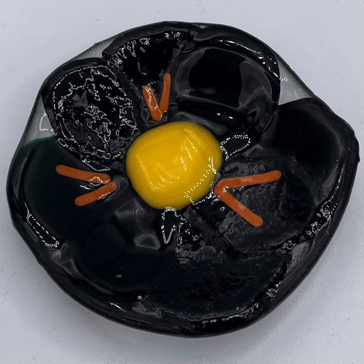 Steve Gall, Fused Glass Ring Dish, Black and Yellow Flower