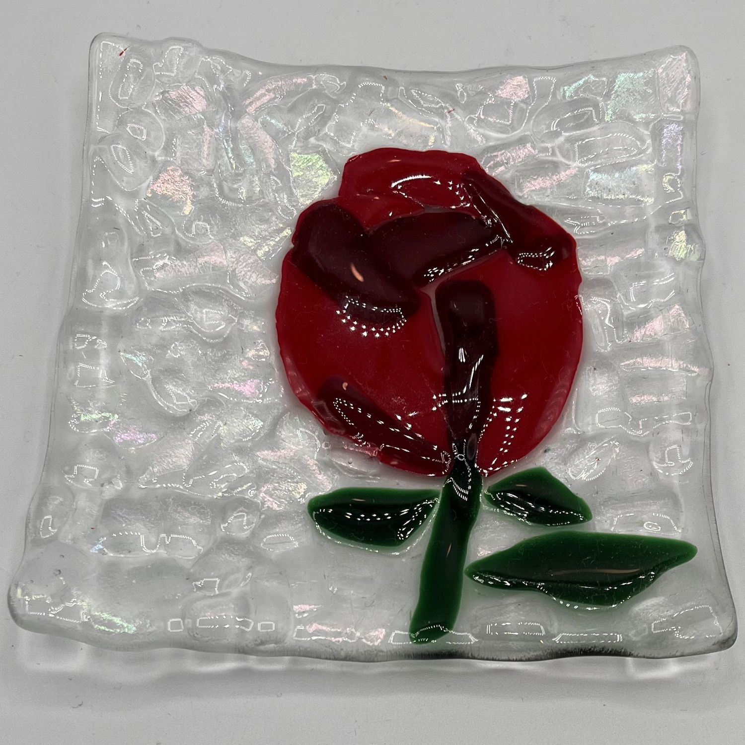 Erin Betz, Fused Glass Dish, Red Rose