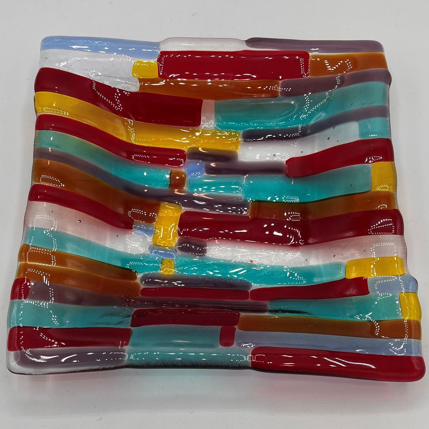 Megan Hill, Fused Glass Dish, Colorful Rectangles