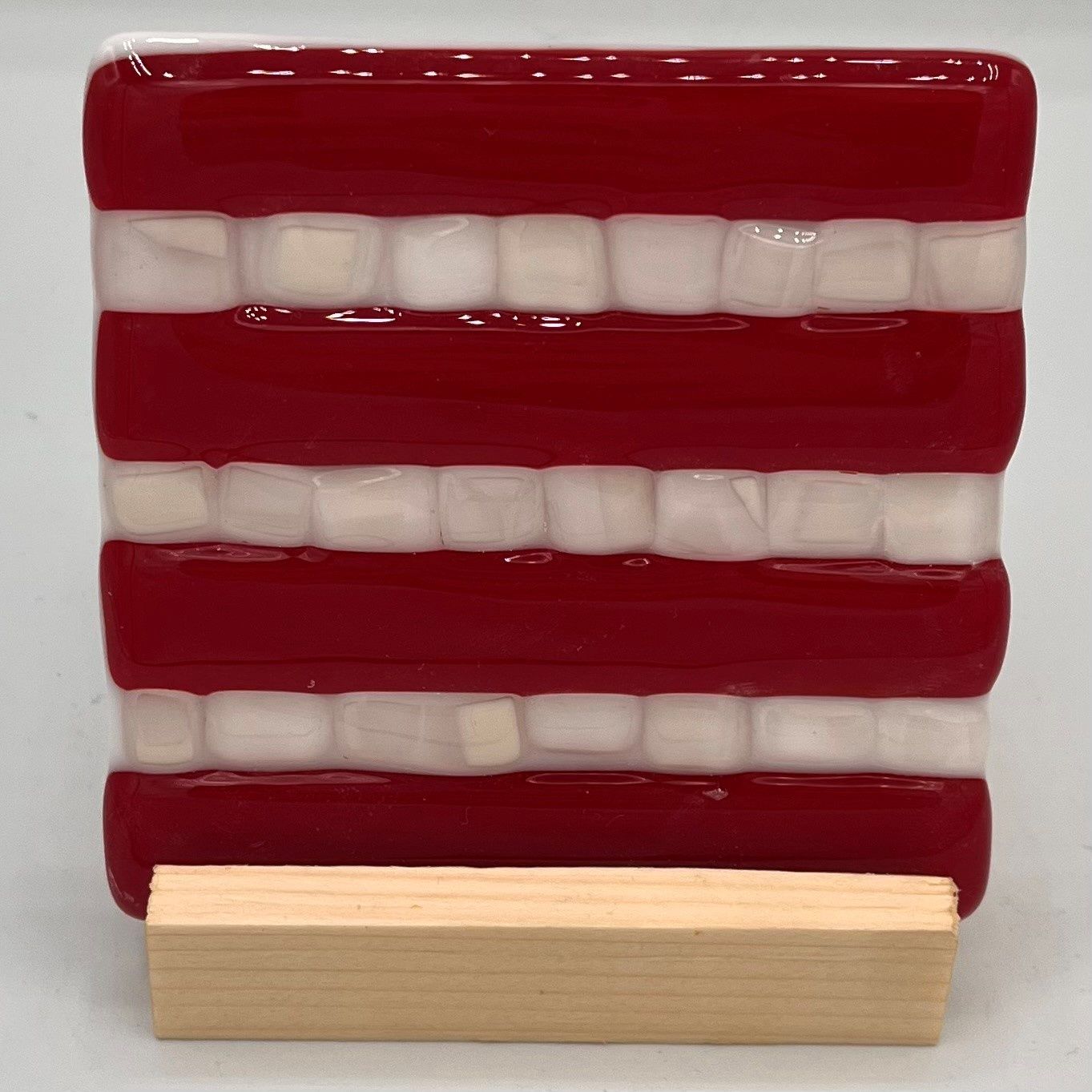 Mallory Miller, Fused Glass Stand Piece, Red and White Stripes