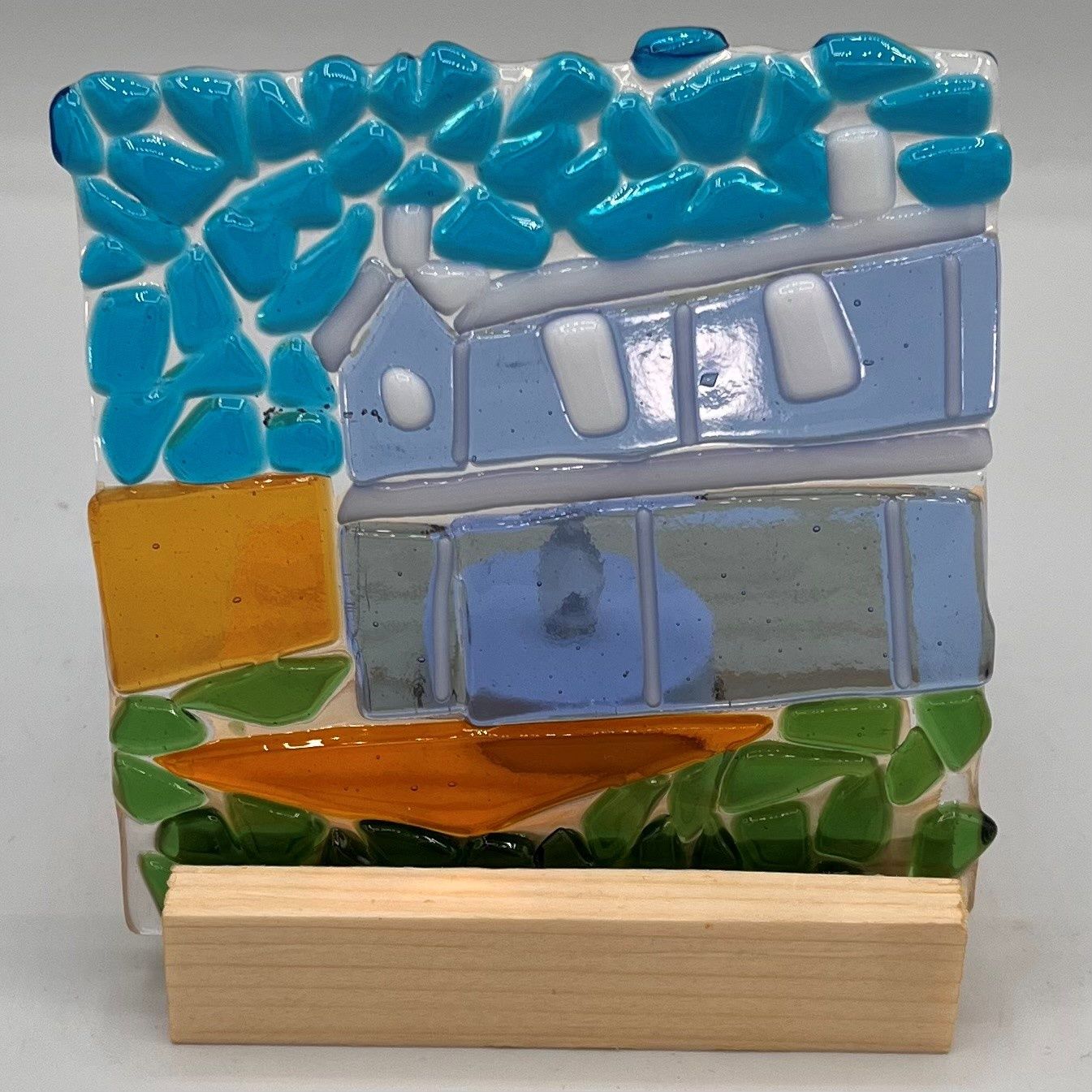 Evan Pohlman, Fused Glass Stand Piece, Blue House