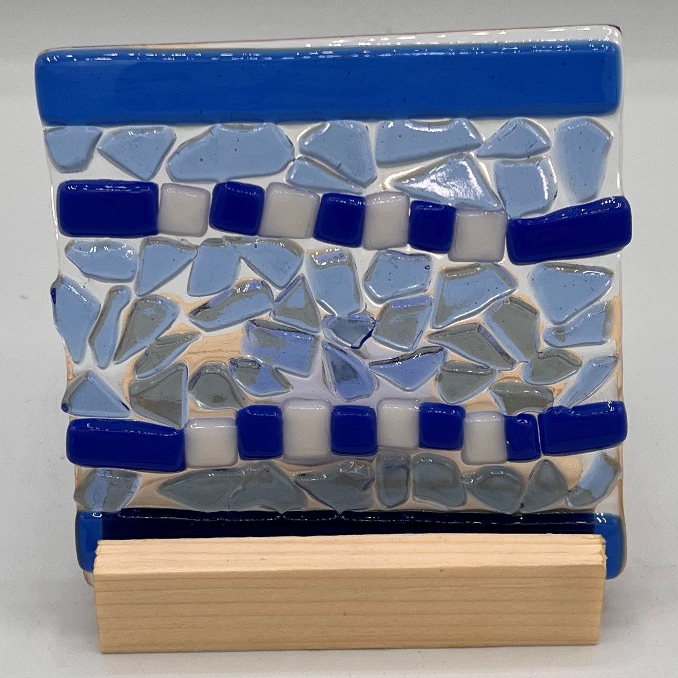 David Smyth, Fused Glass Stand Piece, Blue and White Design