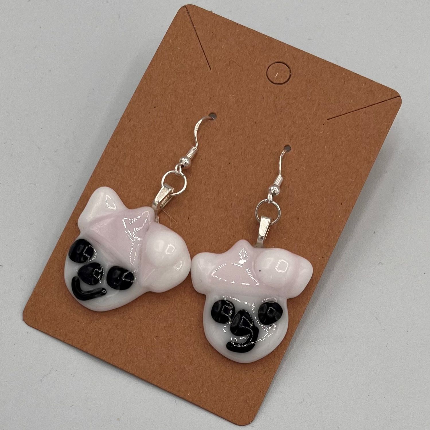 Kara Burgdorf, Fused Glass Earrings, Animals in a Pink Hat