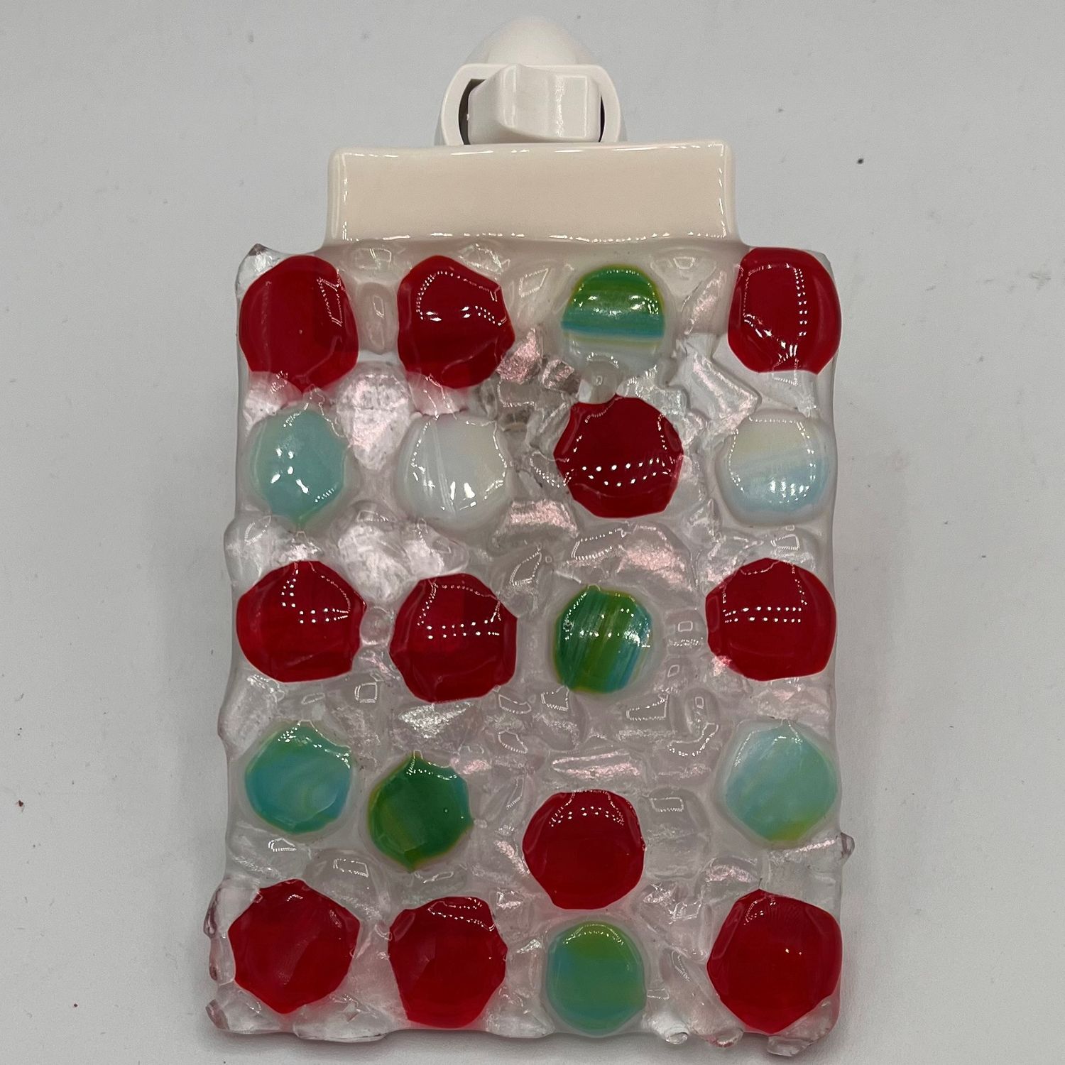 Andrea Walker, Fused Glass Nightlight, Red and Green Circles