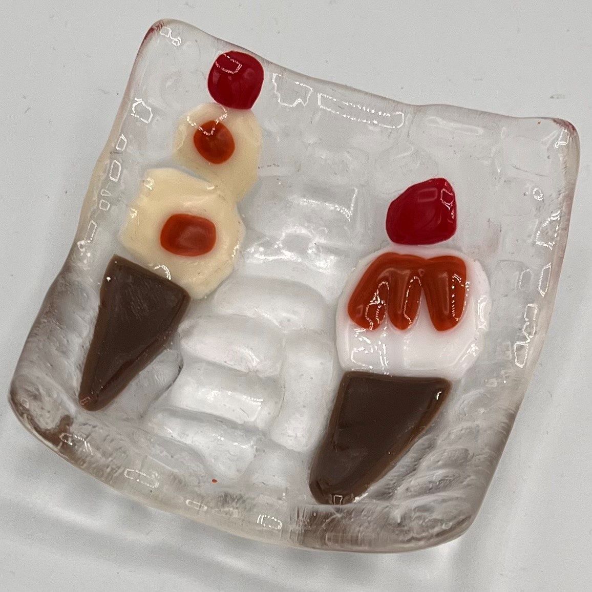 Meredith Bokeno, Fused Glass Ring Dish, Two Ice Cream Cones