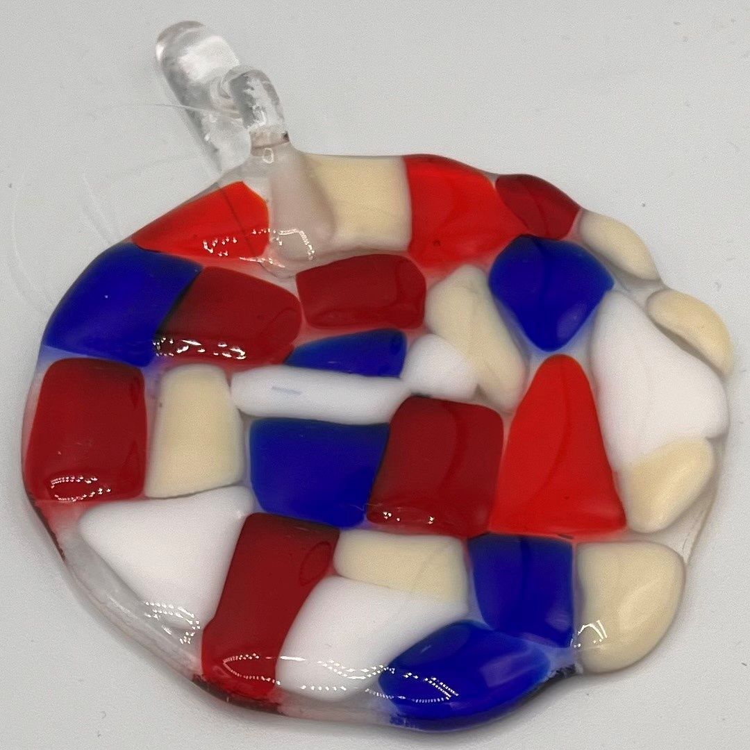 Bobbie Jo Robinson, Fused Glass Suncatcher, Red, White and Blue Chunks