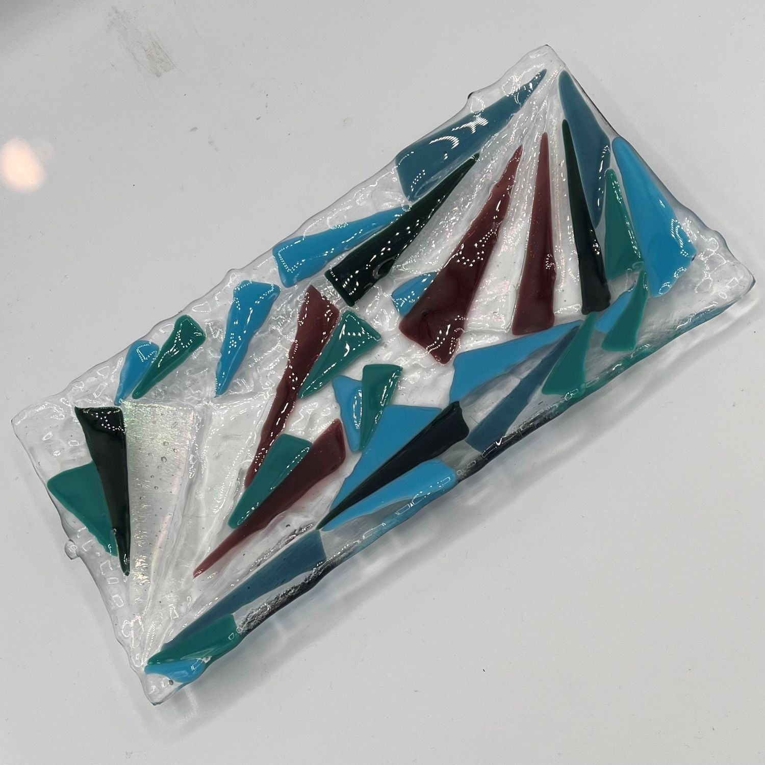 Studio, Fused Glass Dish, Blue and Purple Triangles