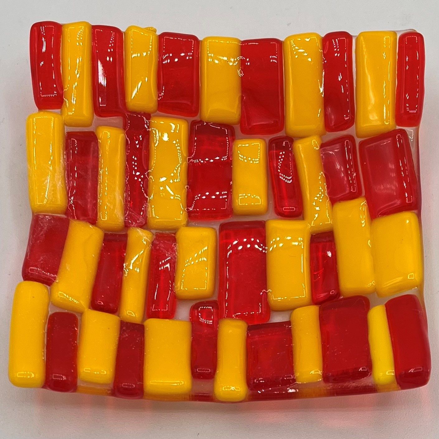 Kathryn Feldmann, Fused Glass Dish, Orange and Yellow Rectangles