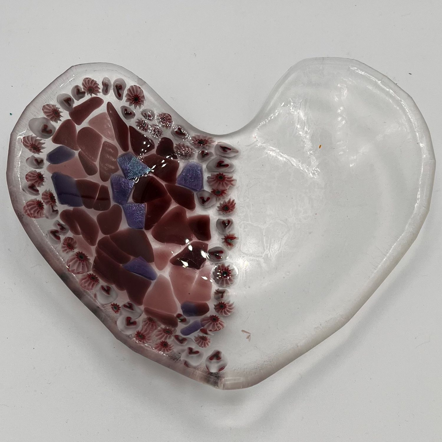 Kara Burgdorf, Fused Glass Dish, Half Purple Chunky Heart