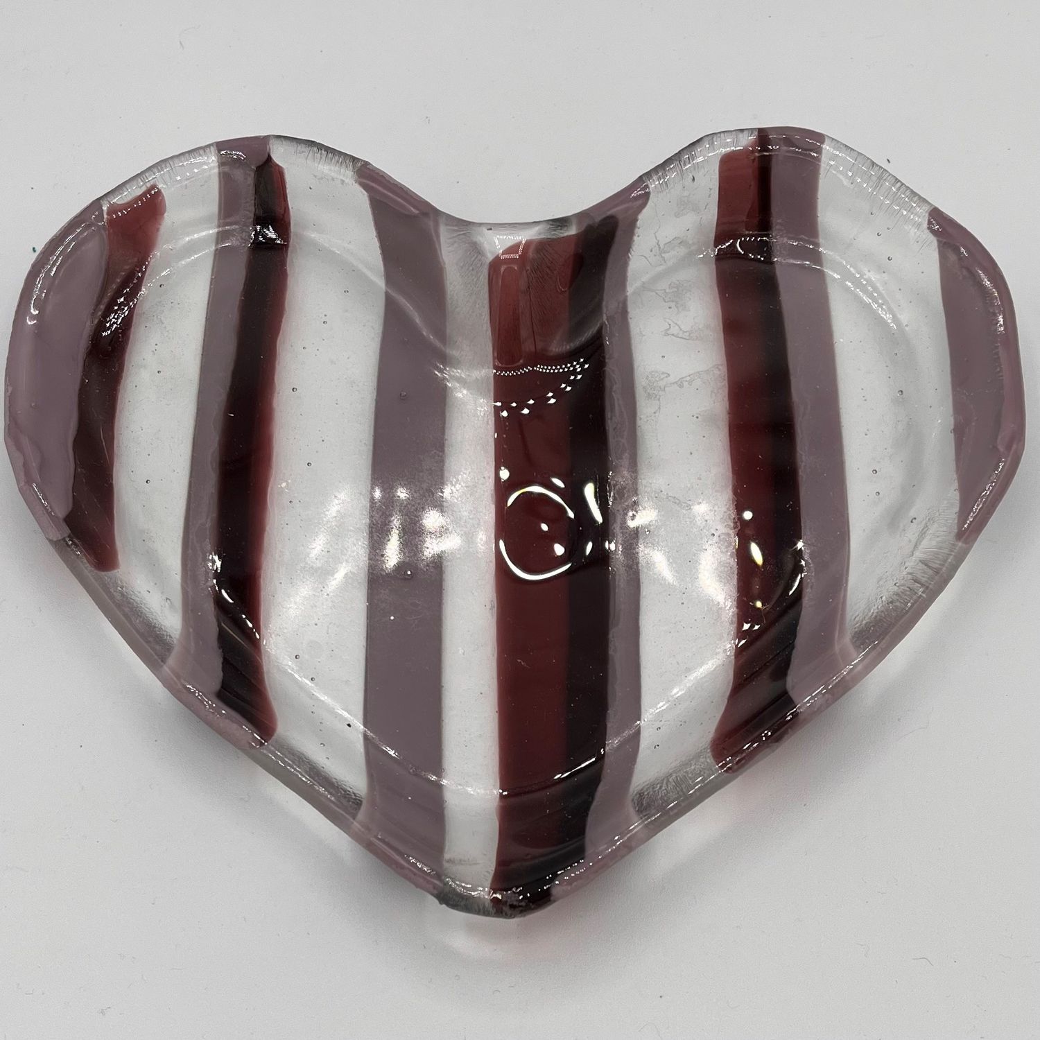 Jody Mann, Fused Glass Dish, Purple Striped Heart