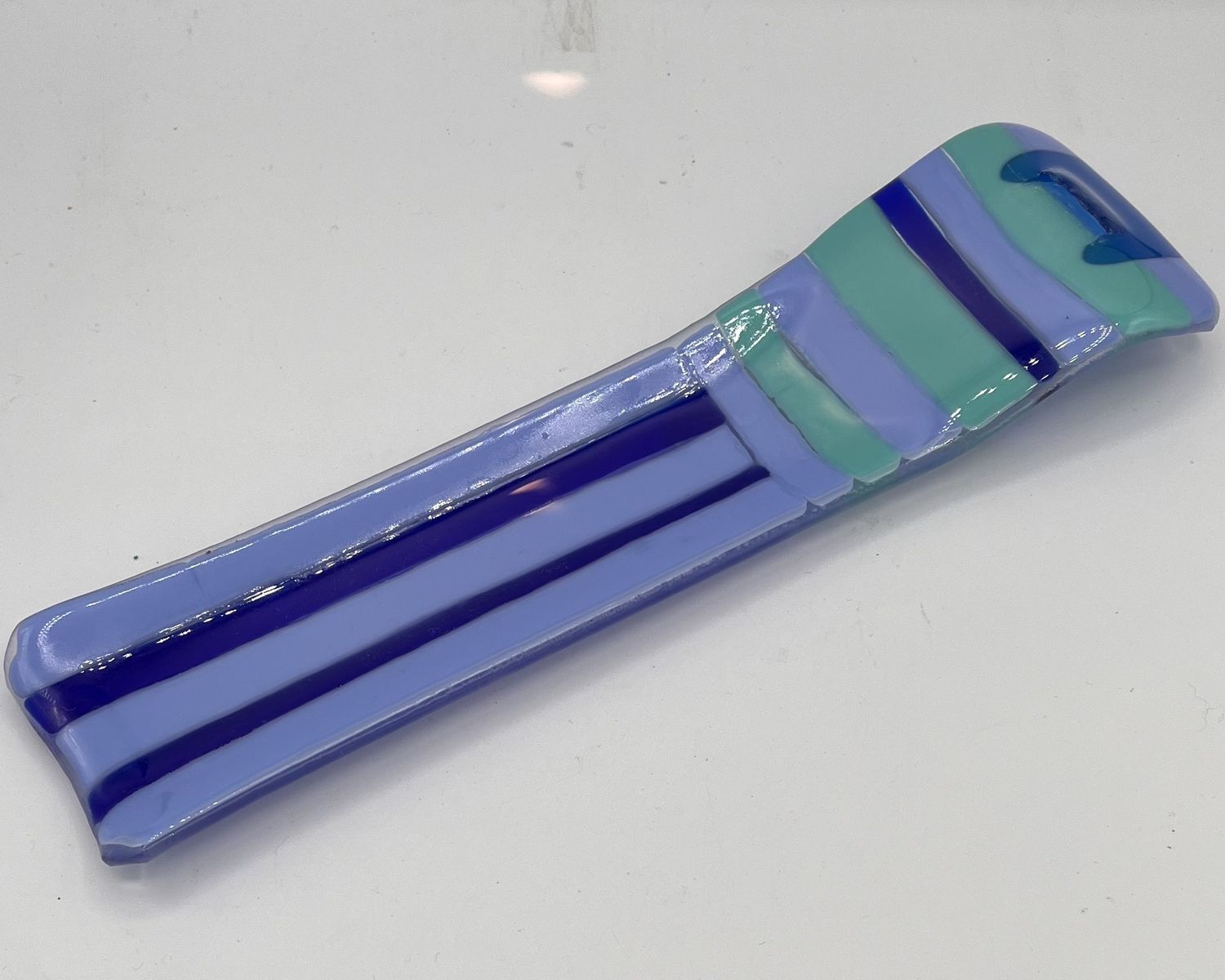 Jody Mann, Fused Glass Incense Holder, Multi-Shade Blue Stripes