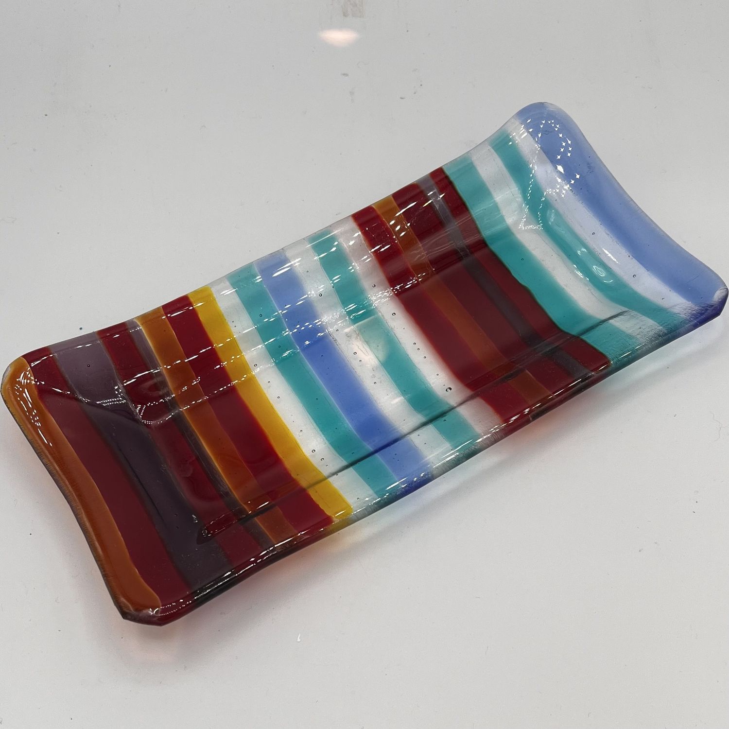 Jody Mann, Fused Glass Dish, Multicolor Stripes