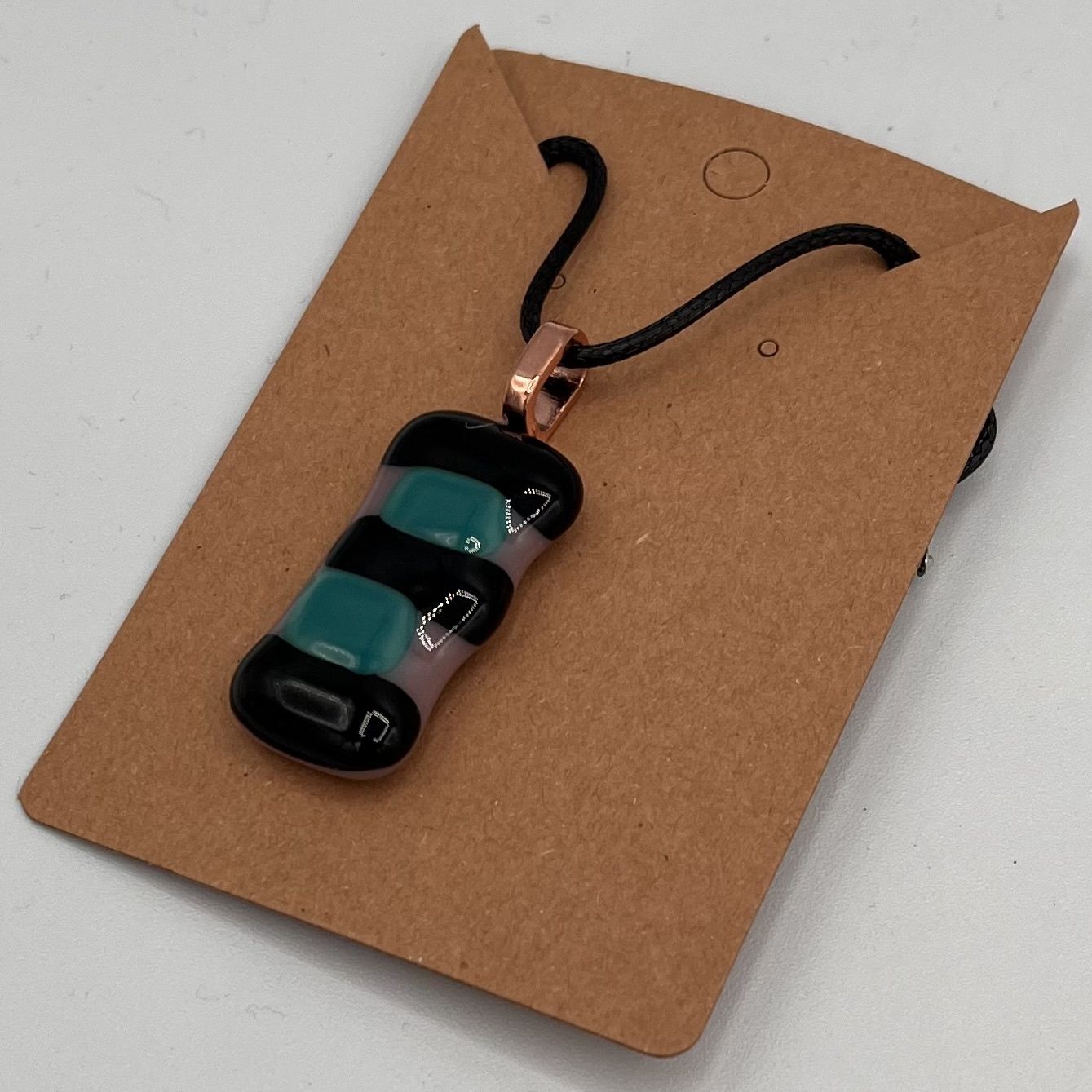 Alphonso Rowe, Fused Glass Pendant, Black, Purple and Teal Design