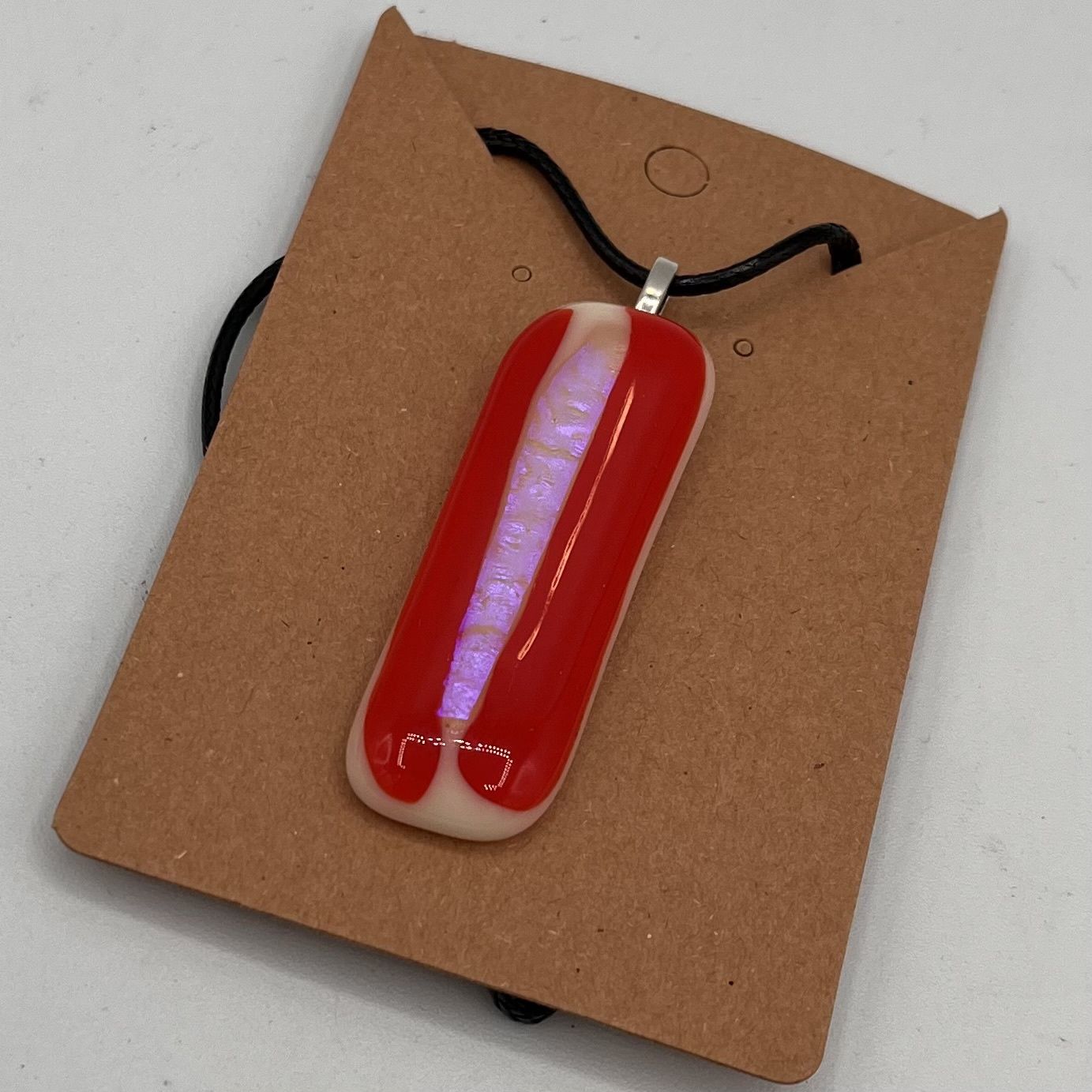 Alphonso Rowe, Fused Glass Pendant, Orange and White Rectangle