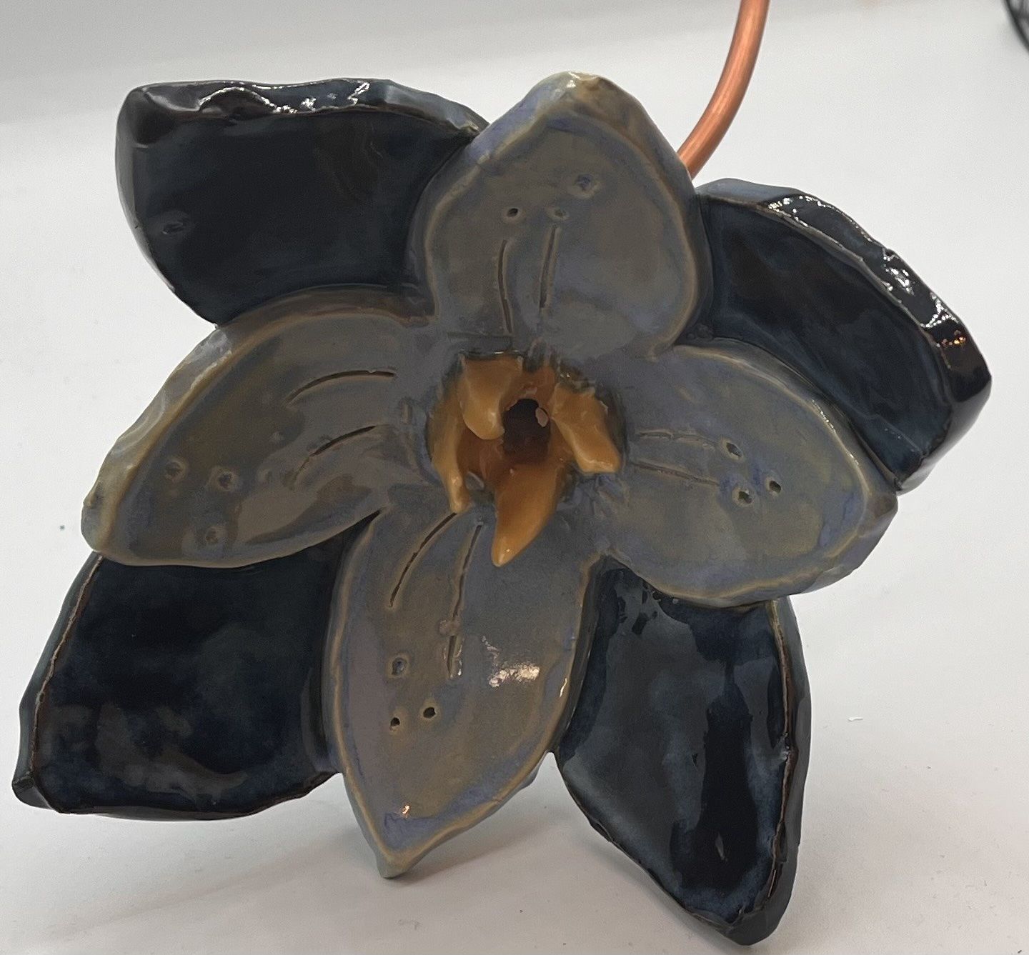 Liz Pfeiffer, Ceramic Garden Stake, Blue and Yellow Flower
