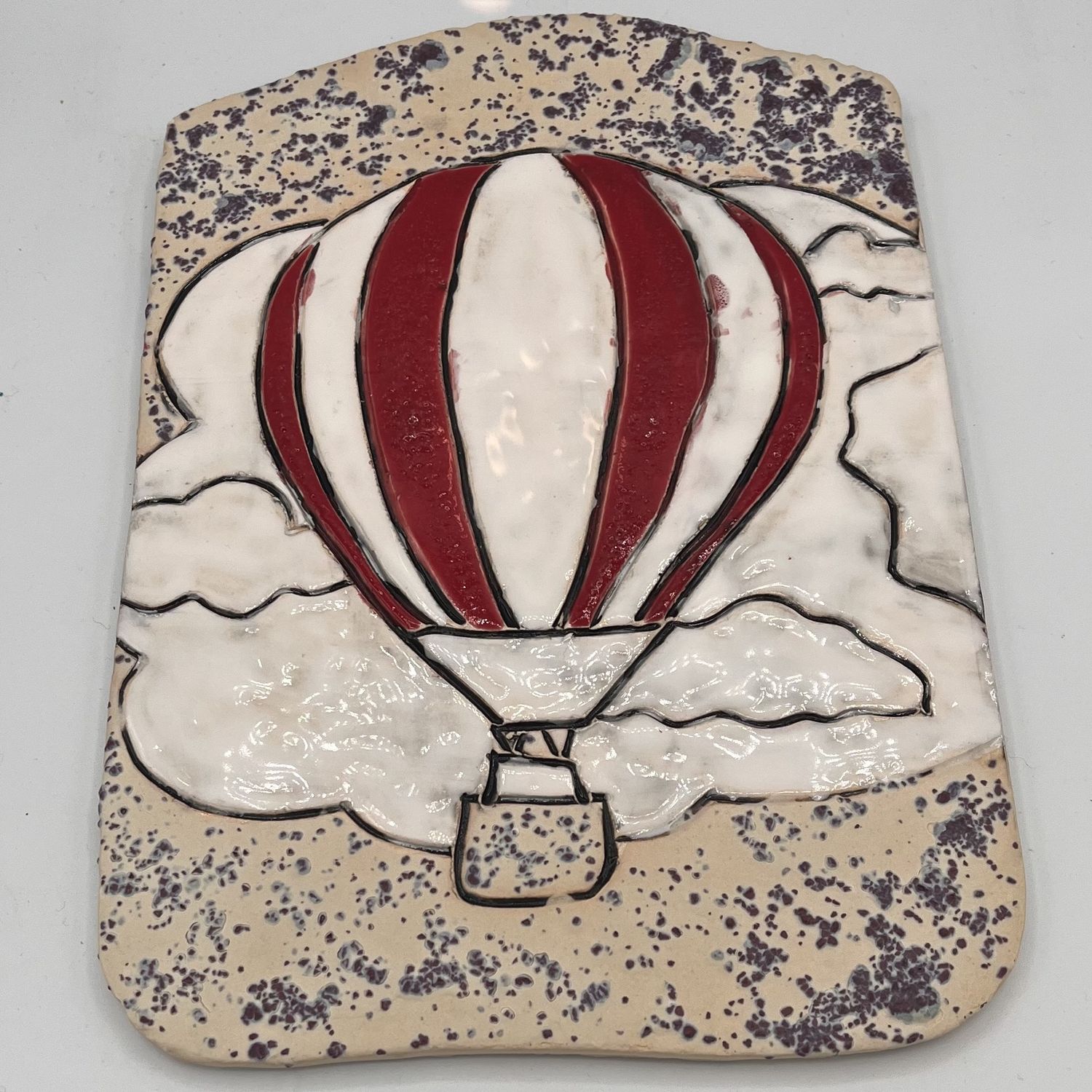 Mark Uczen, Ceramic Wall Hanging, Red and White Hot Air Balloon