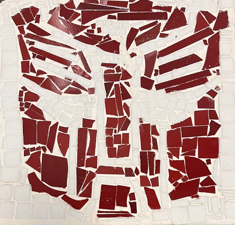 David Patrick, Mosaic Garden Stone, Red Mechanical Hero