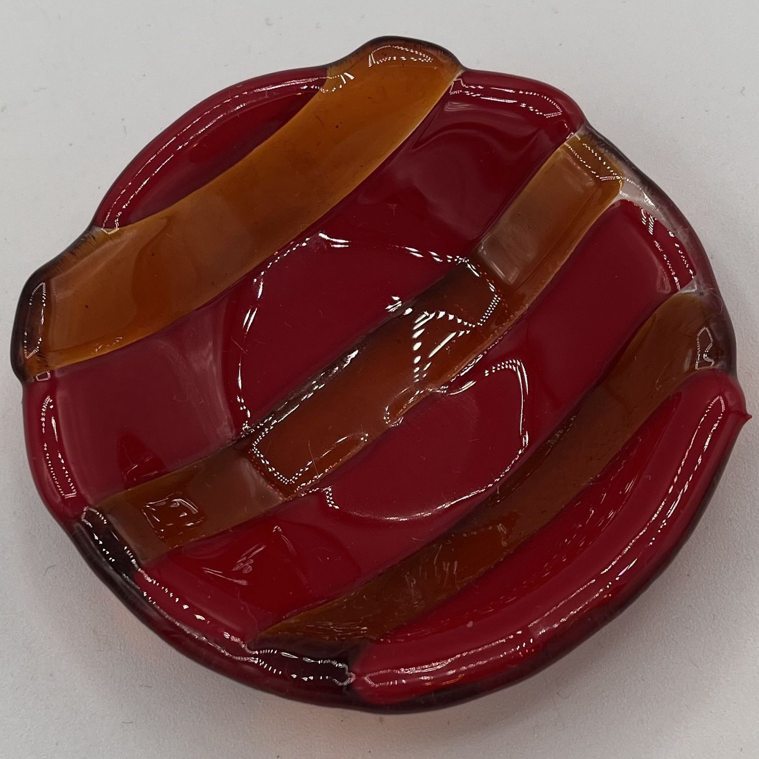 Alphonso Rowe, Fused Glass Dish, Red and Black Design