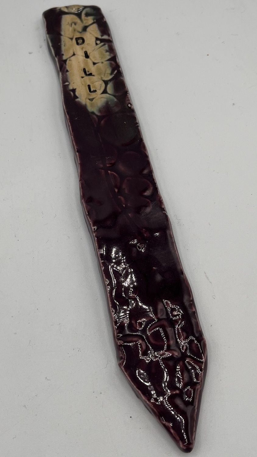 Brett Garrett, Ceramic Garden Stake, Dill on Purple and Soft Green Background