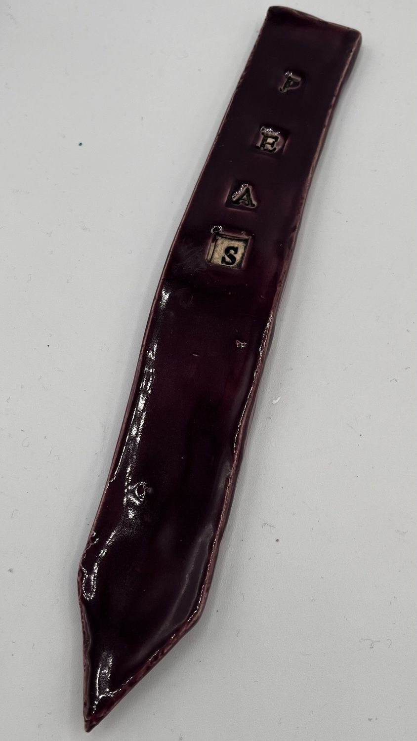 Andrea Walker, Ceramic Garden Stake, Peas on Purple Background