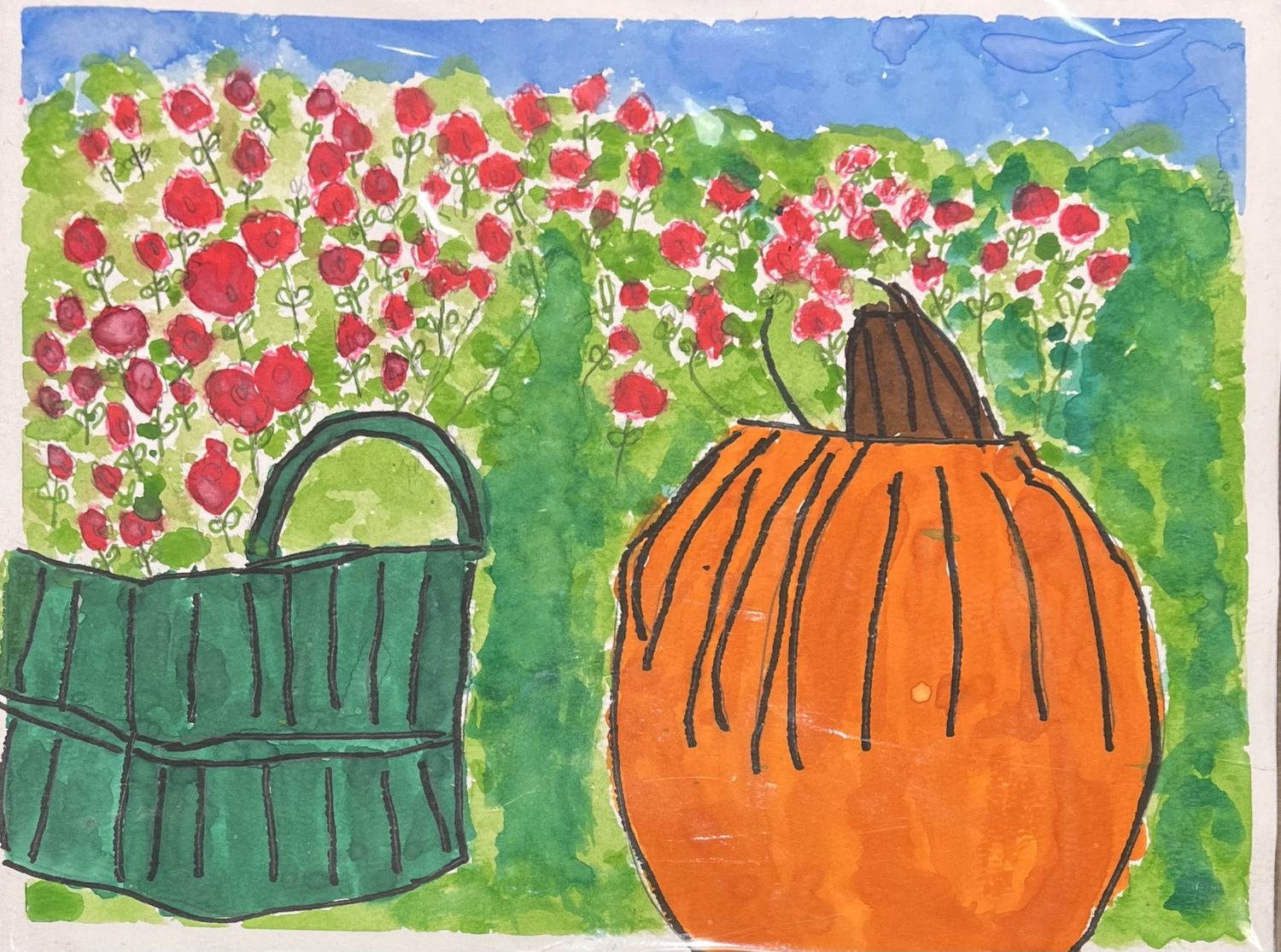 Studio, Work on Paper, &#39;Pumpkin in Floral Field&#39;
