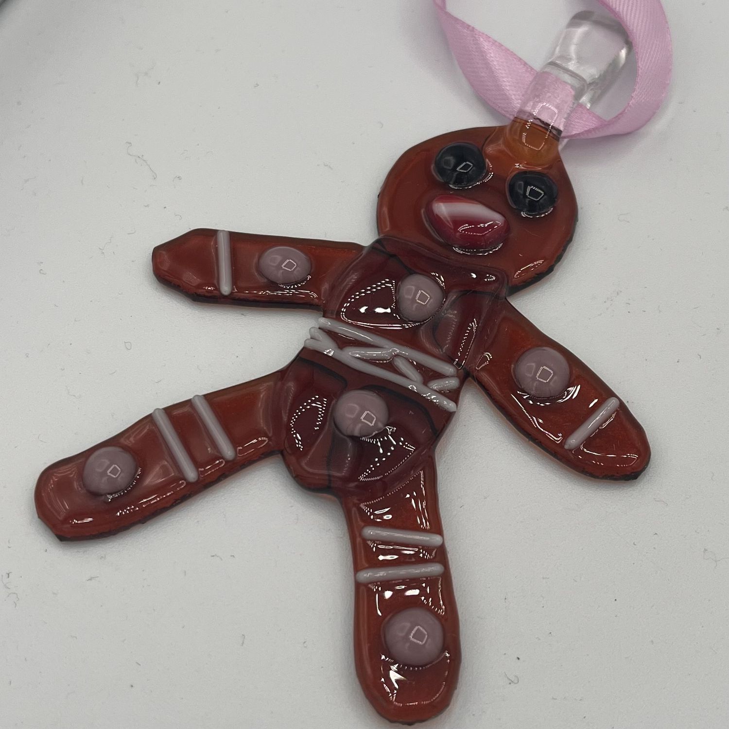 Liz Pfeiffer, Fused Glass Ornament, Resting Gingerbread Man