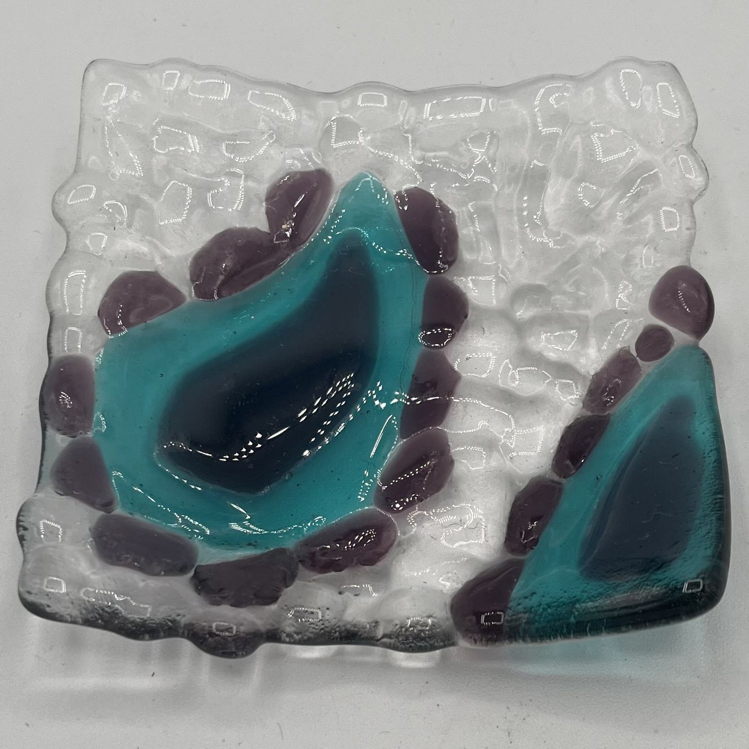 Tiffany Jameson, Fused Glass Dish, Blue and Purple Paisley Pattern