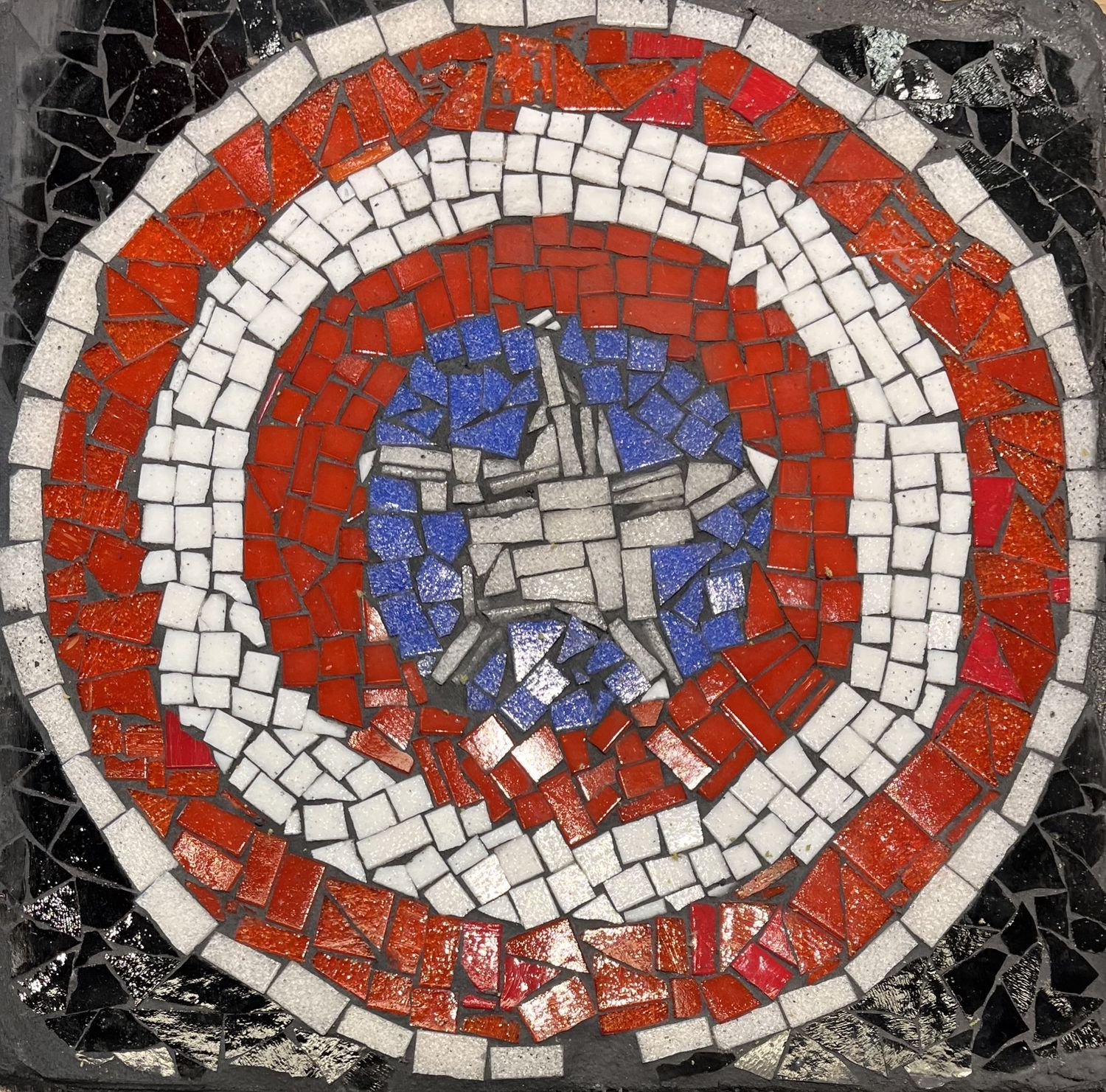 Theresa Allen, Mosaic Garden Stone, Red, White and Blue Star Shield