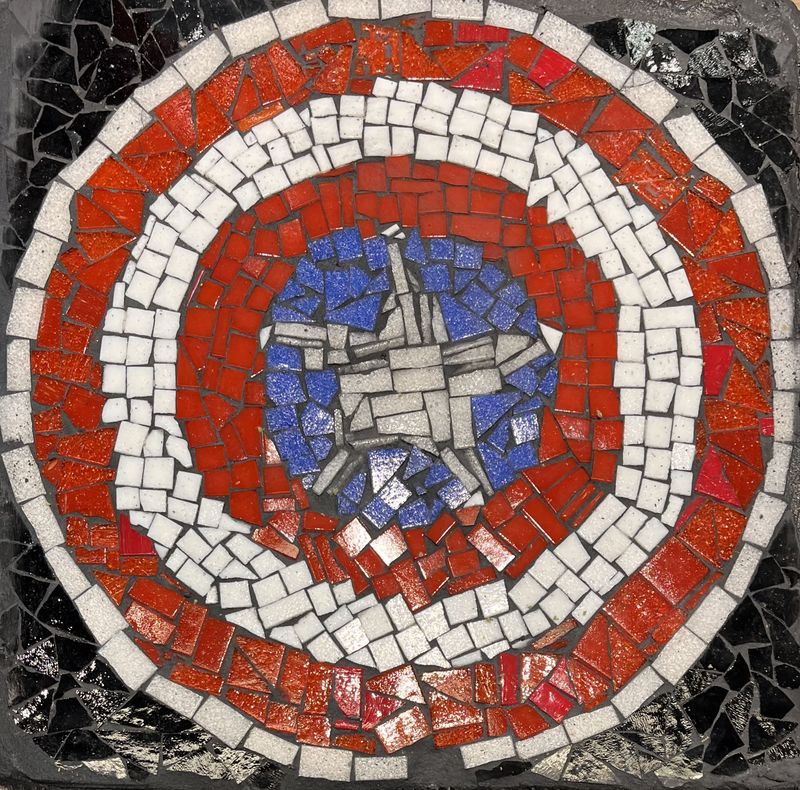Theresa Allen, Mosaic Garden Stone, Red, White and Blue Star Shield