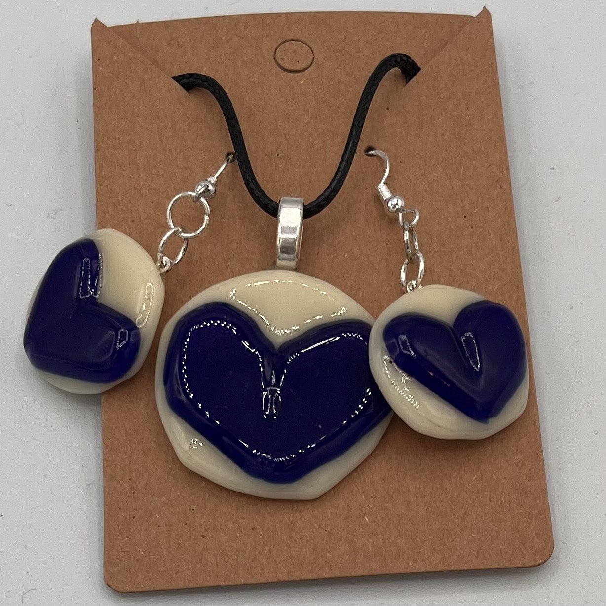 Rebecca Reed, Fused Glass Jewelry Set, Blue Hearts