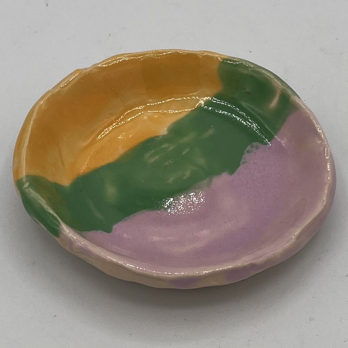 Andrea Walker, Ceramic Bowl, Yellow, Green and Purple Design