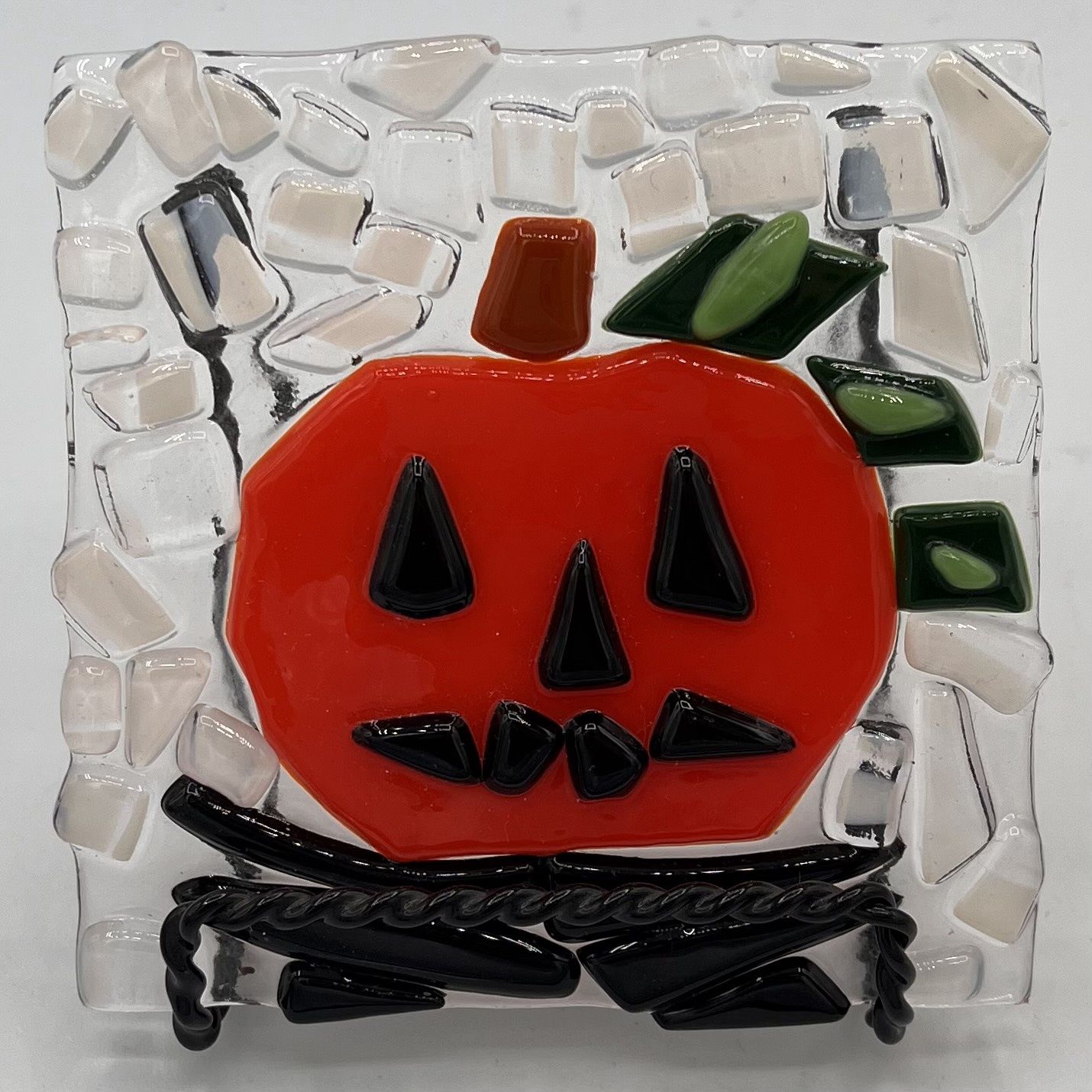 Mary Phifer, Fused Glass Stand Piece, Happy Jack-O-Lantern