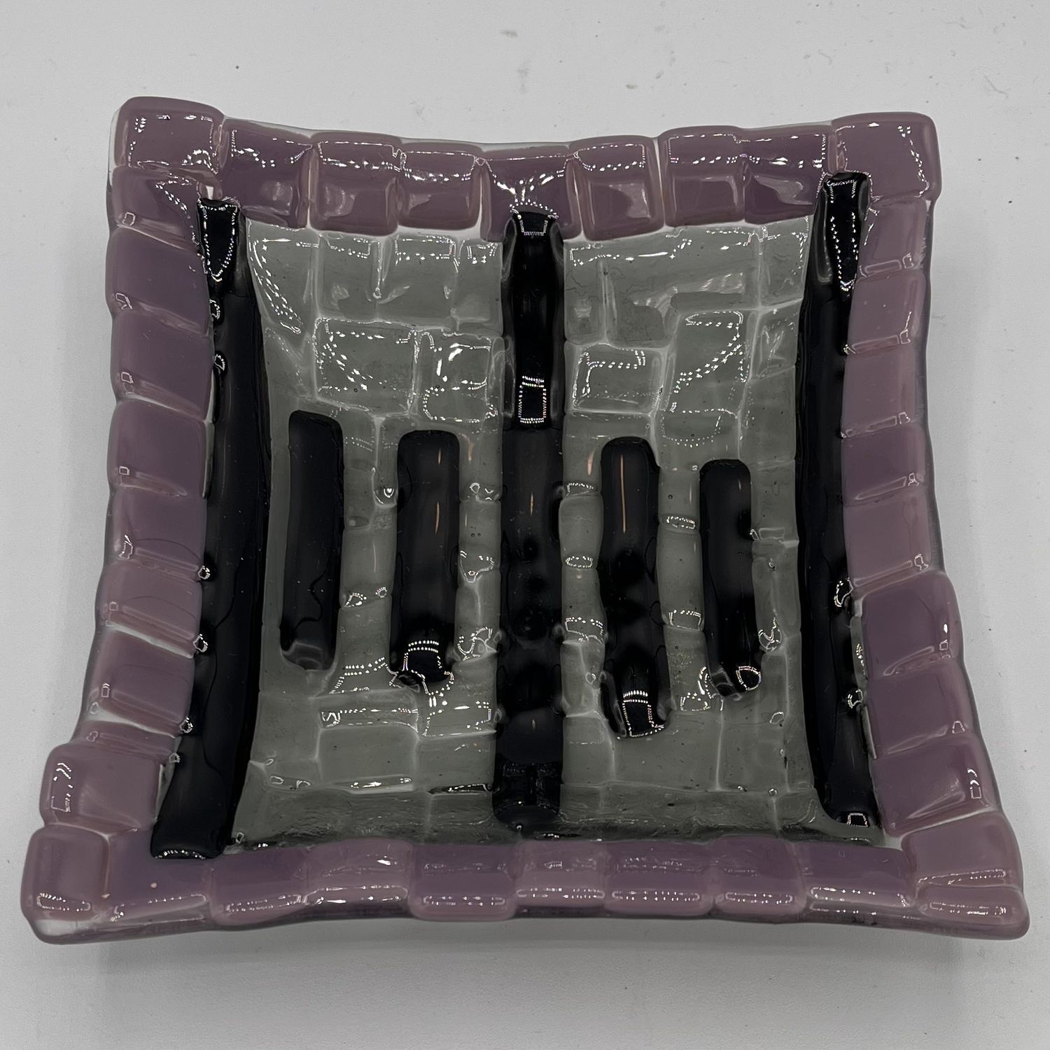 Alphonso Rowe, Fused Glass Dish, Purple, Grey and Black Design