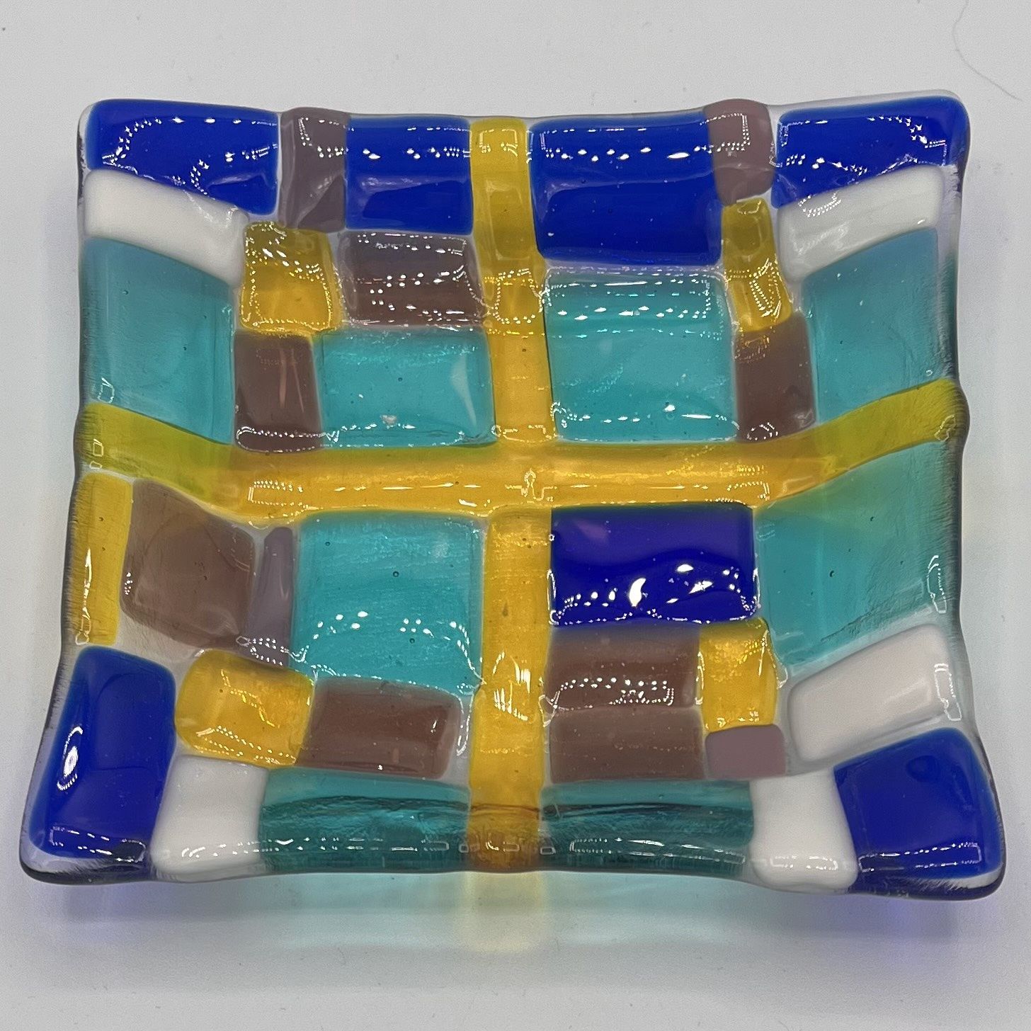Beth Shaw, Fused Glass Dish, Multicolor Squares and Rectangles
