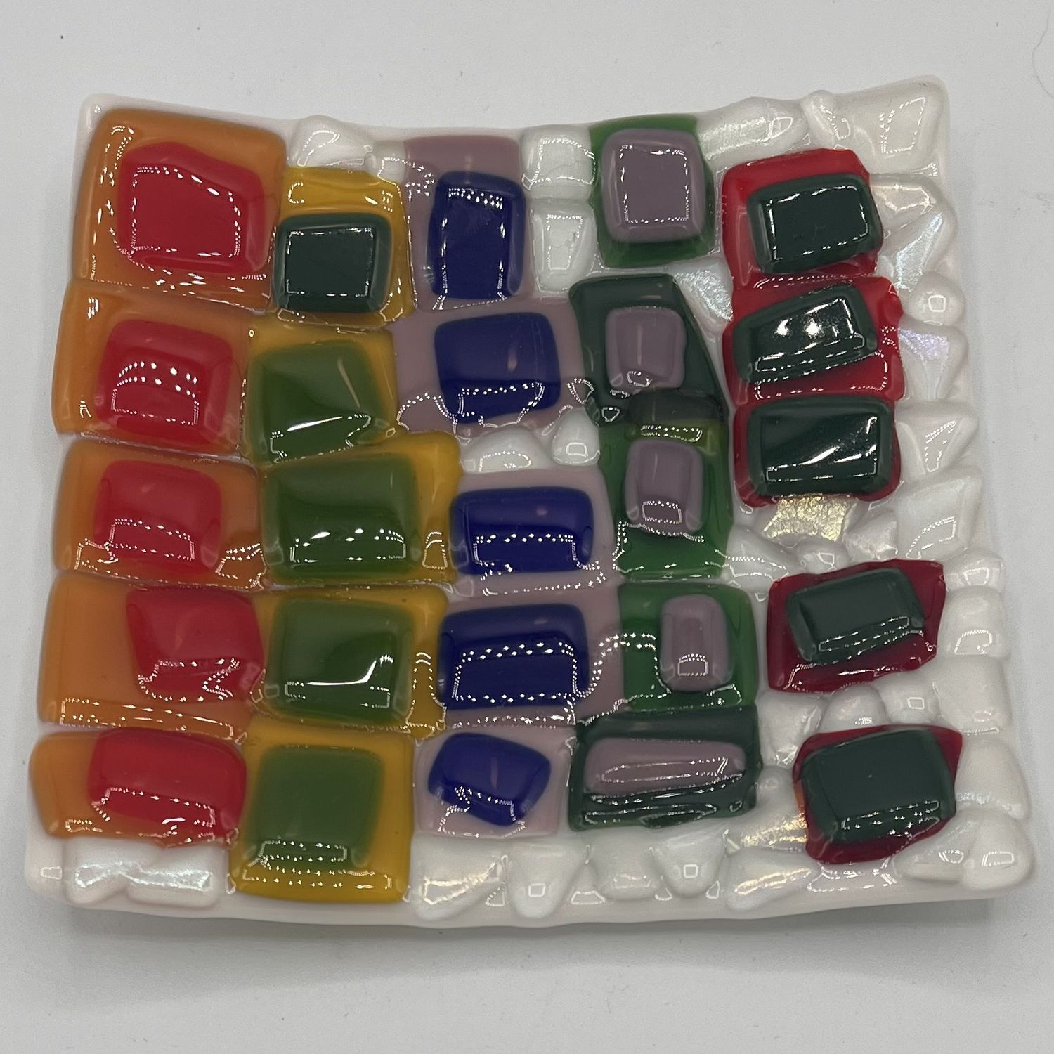 Beth Shaw, Fused Glass Dish, Multicolor Squares