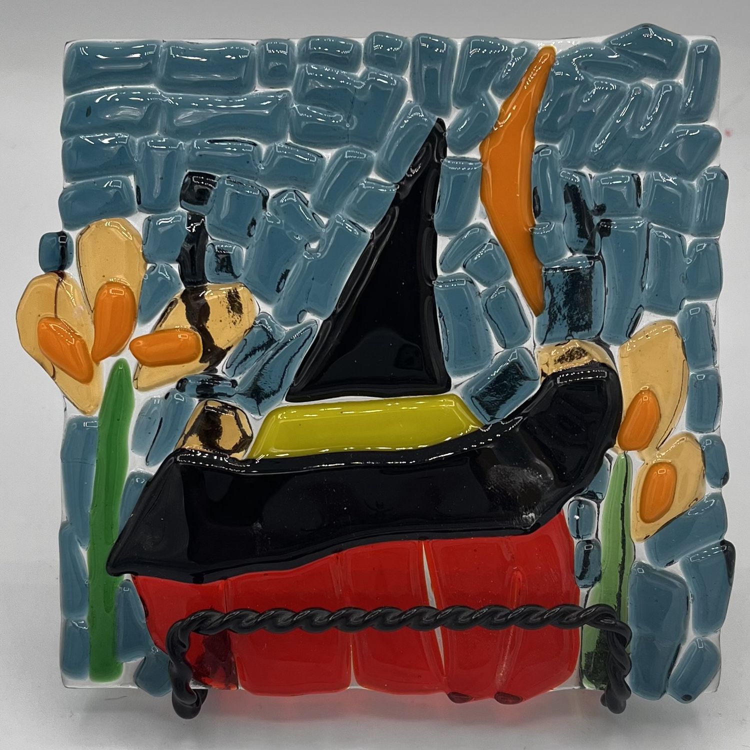 Brett Garrett, Fused Glass Stand Piece, Halloween Pumpkin
