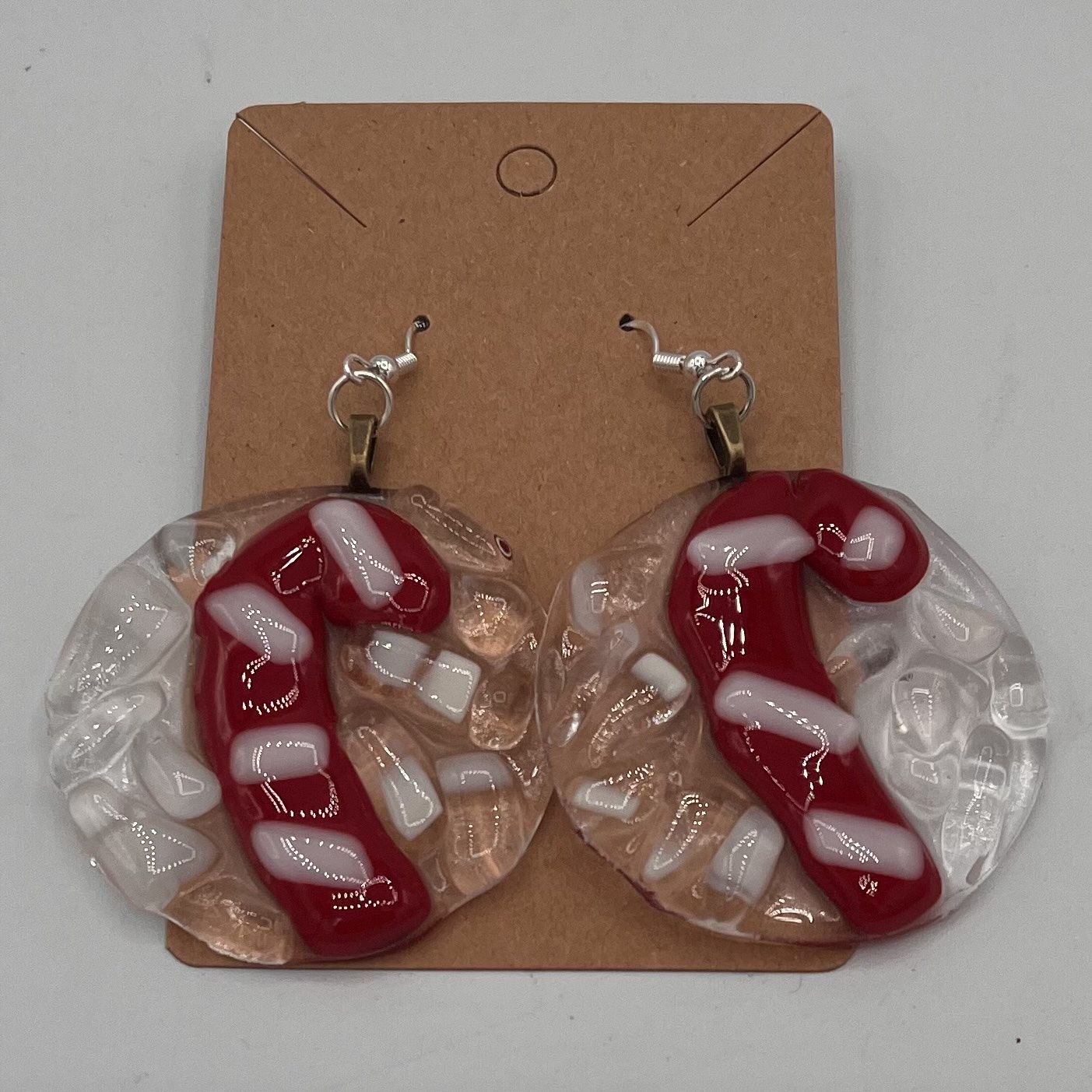 Mary Phifer, Fused Glass Earrings, Candy Canes