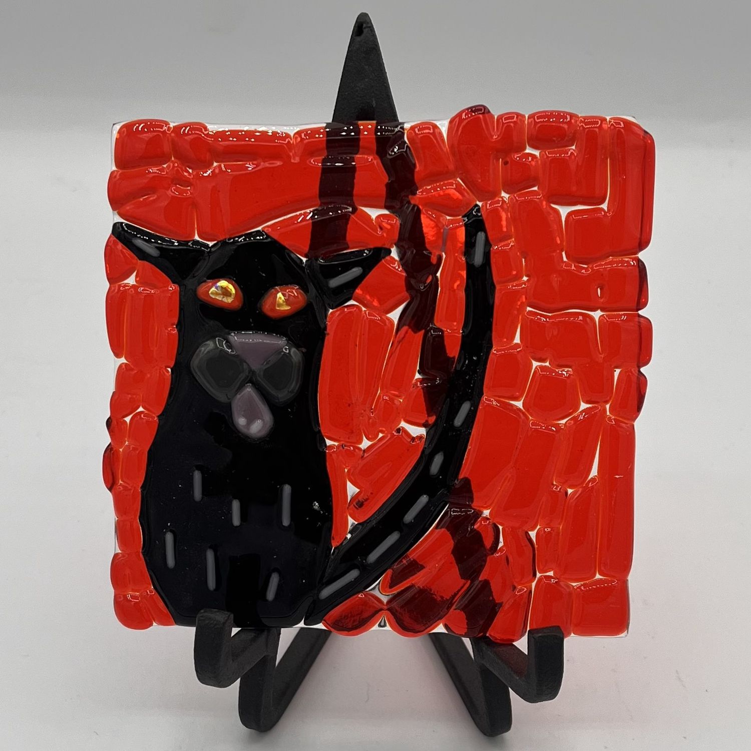 Ashley Ritter, Fused Glass Stand Piece, Black Cat