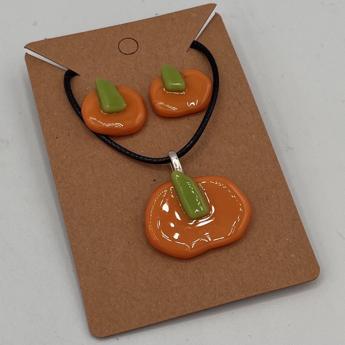 Jody Mann, Fused Glass Jewelry Set, Little Orange Pumpkins