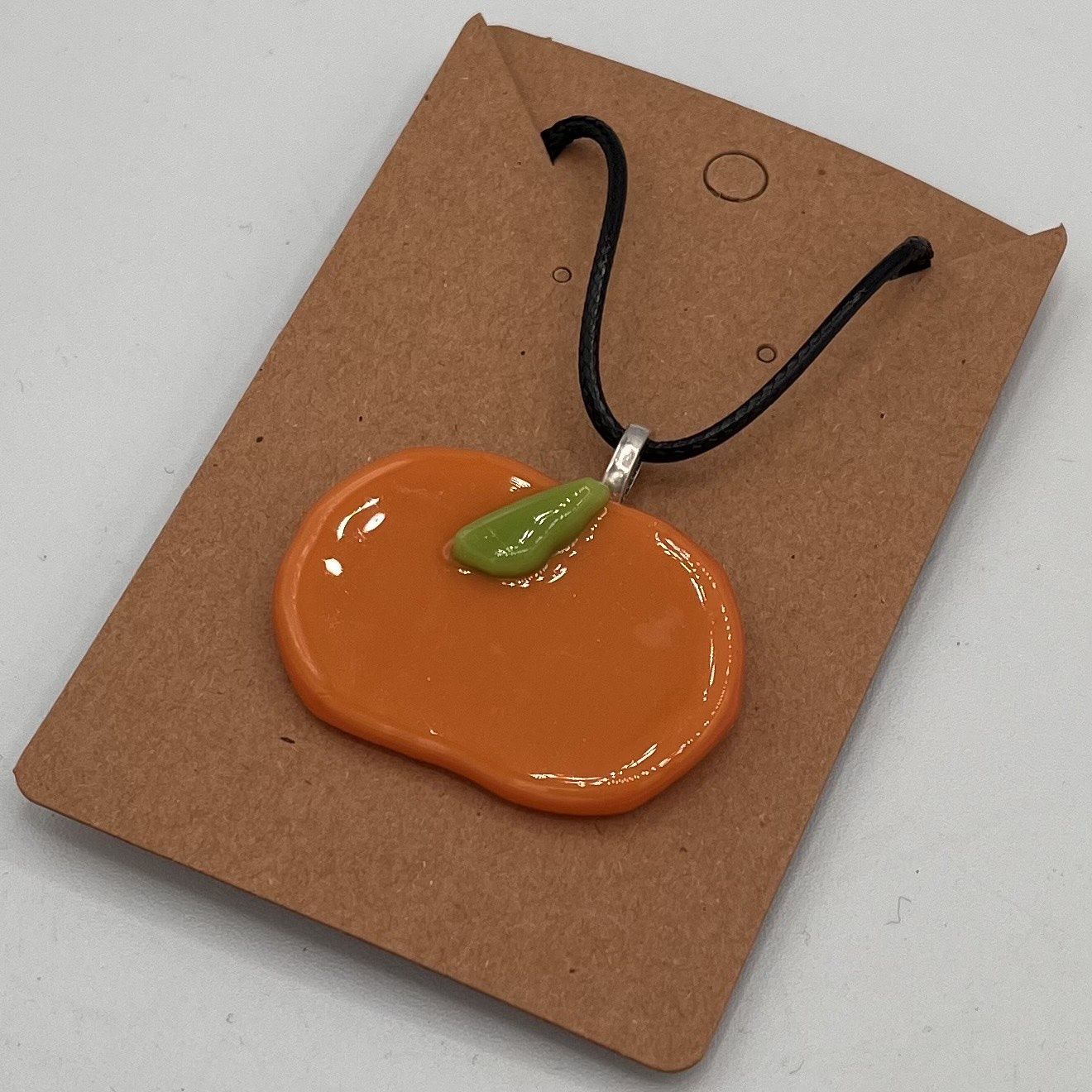 Jody Mann, Fused Glass Pendant, Orange Pumpkin