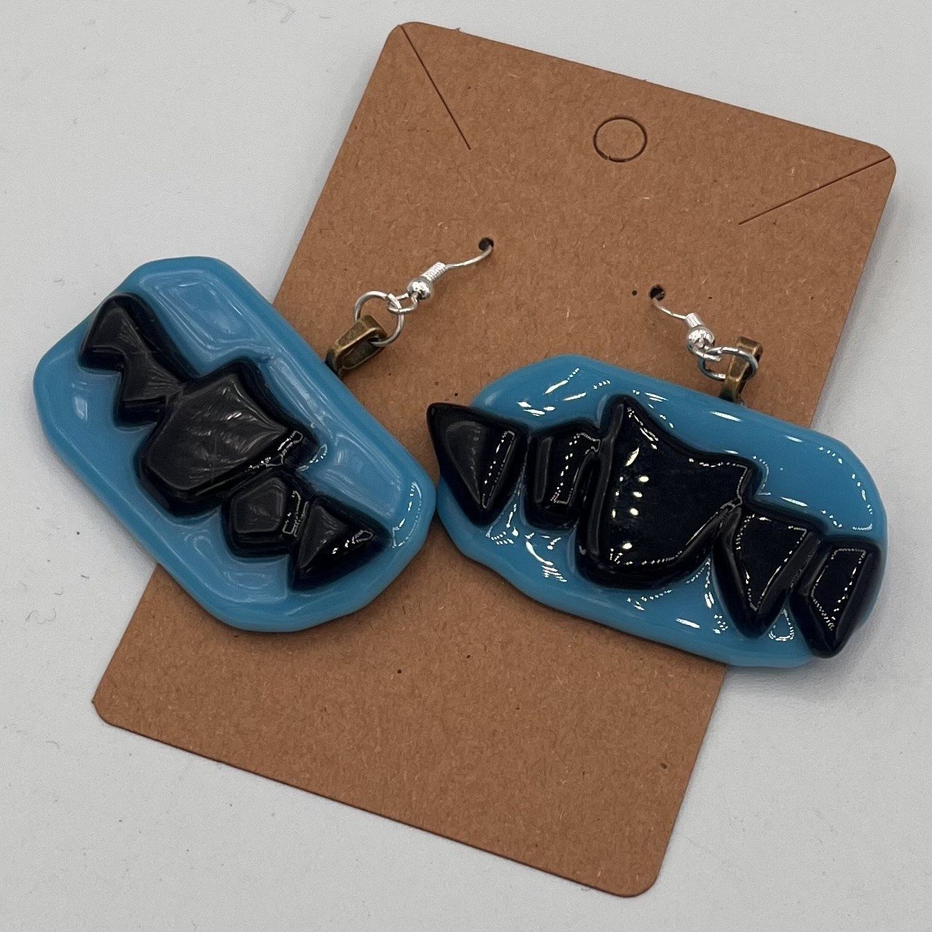 Kara Burgdorf, Fused Glass Earrings, Bats in a Blue Sky