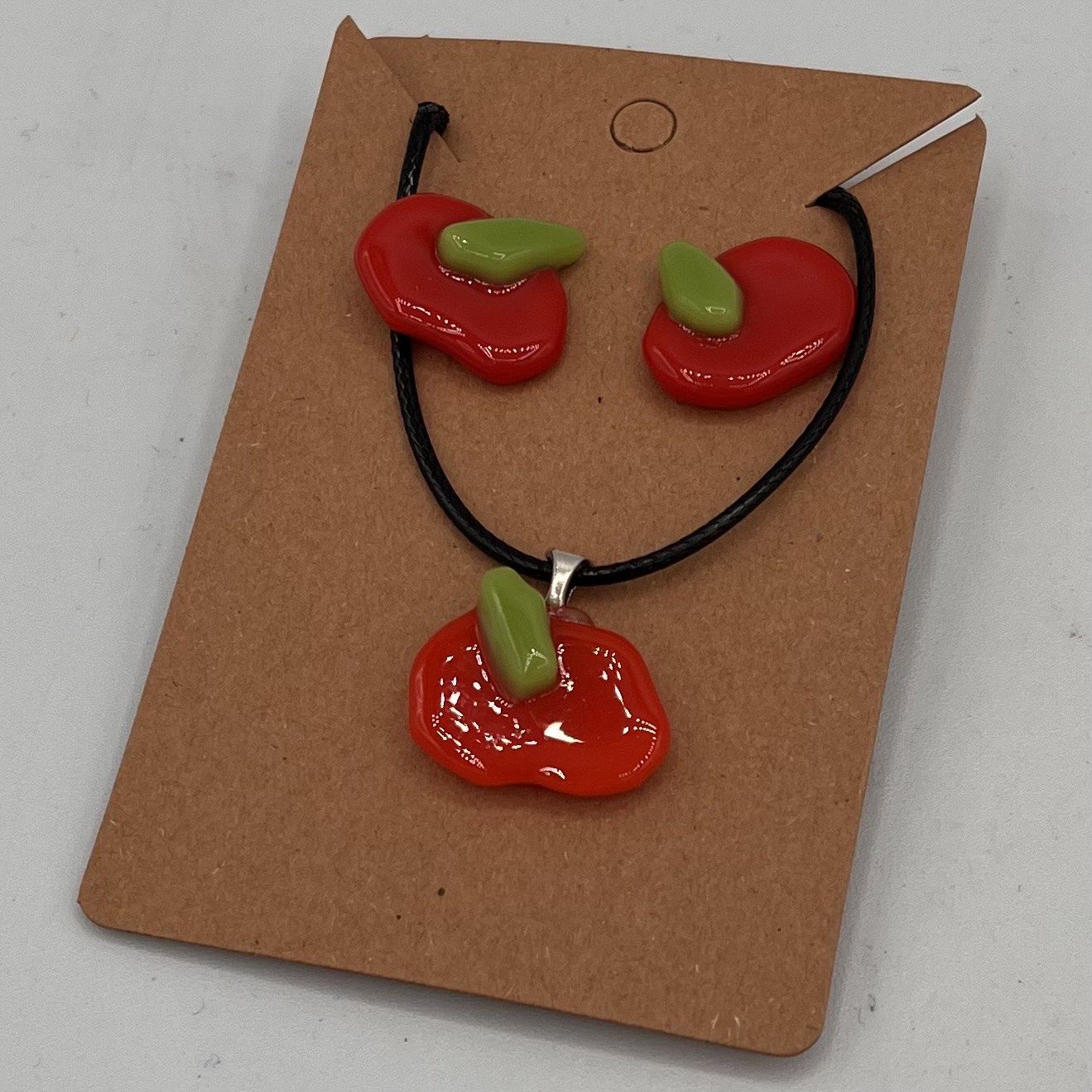 Jody Mann, Fused Glass Jewelry Set, Little Vibrant Pumpkins