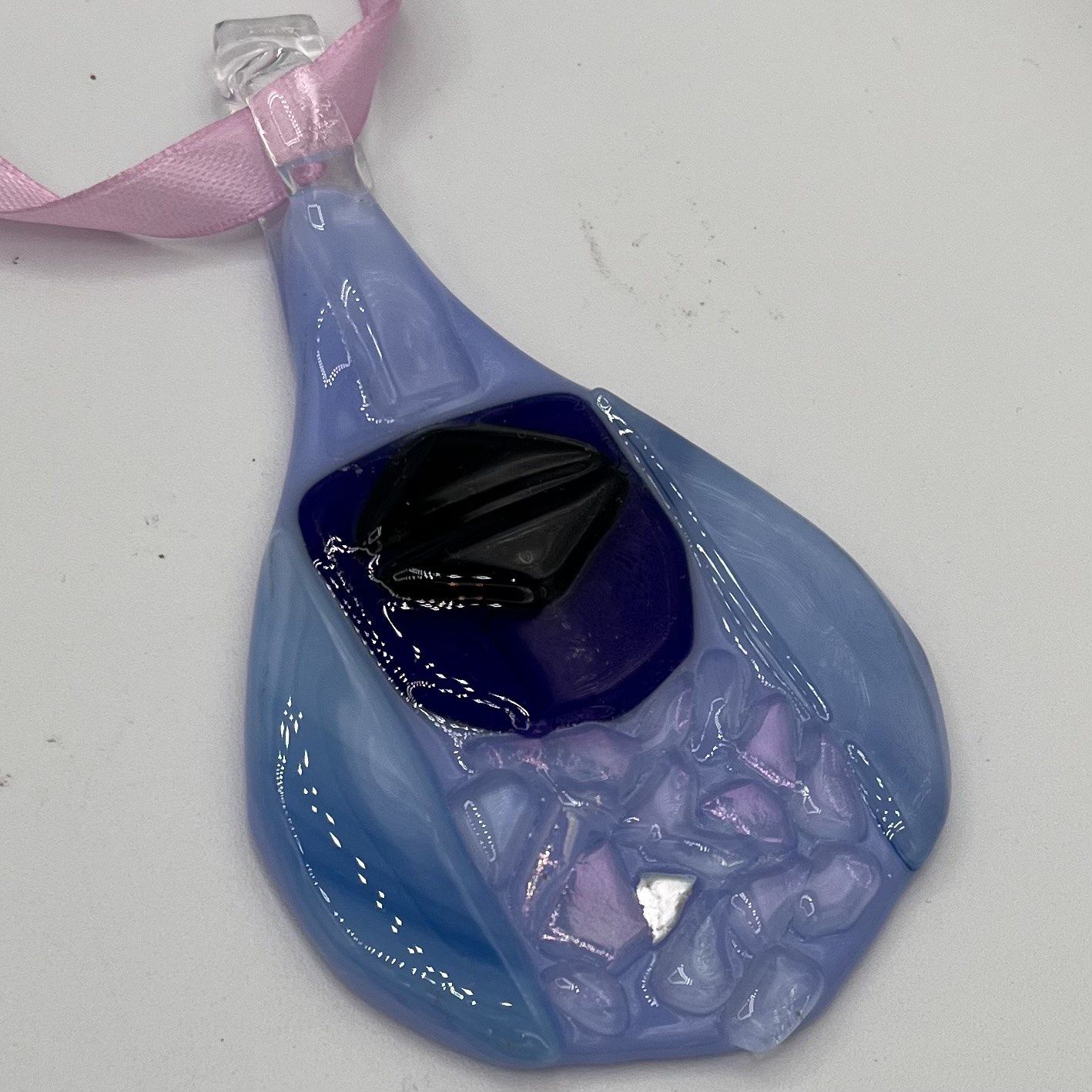Katie Albers, Fused Glass Ornament, Blue Bird