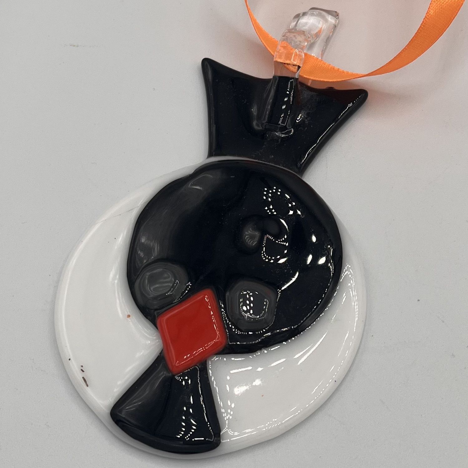 Brett Garrett, Fused Glass Ornament, Black and White Bird