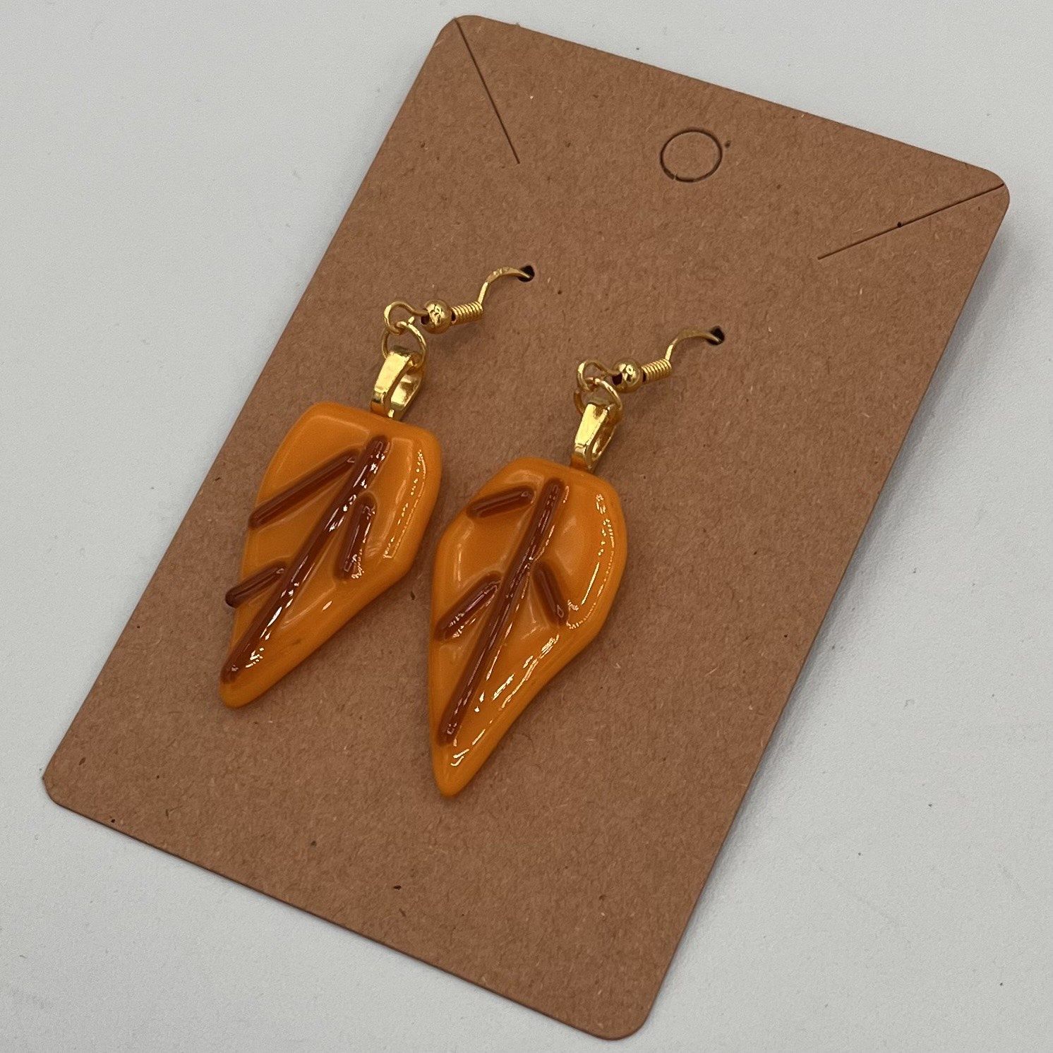 Rebecca Reed, Fused Glass Earrings, Orange and Brown Leaves